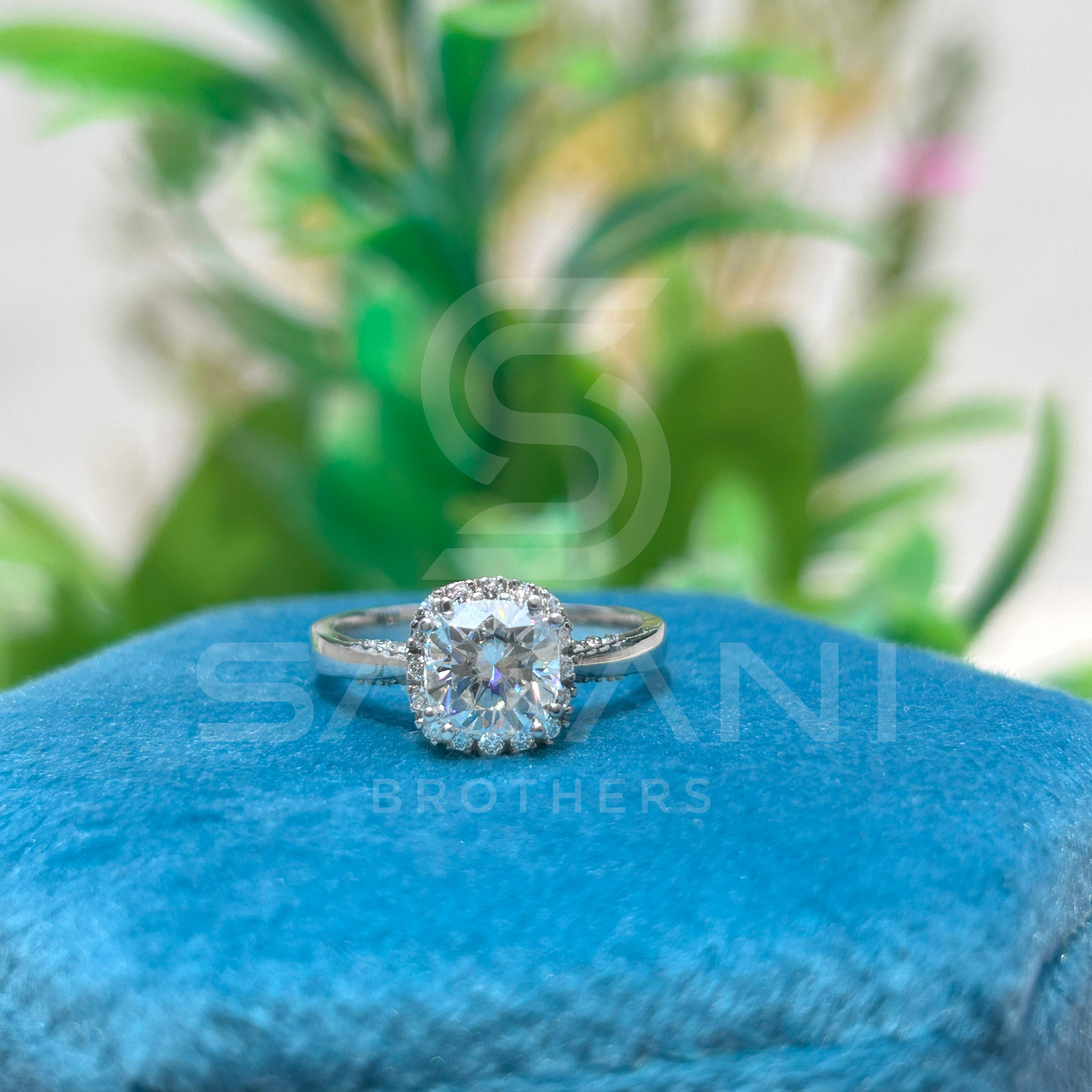 Cushion Cut Halo Diamond Engagement Ring in White Gold