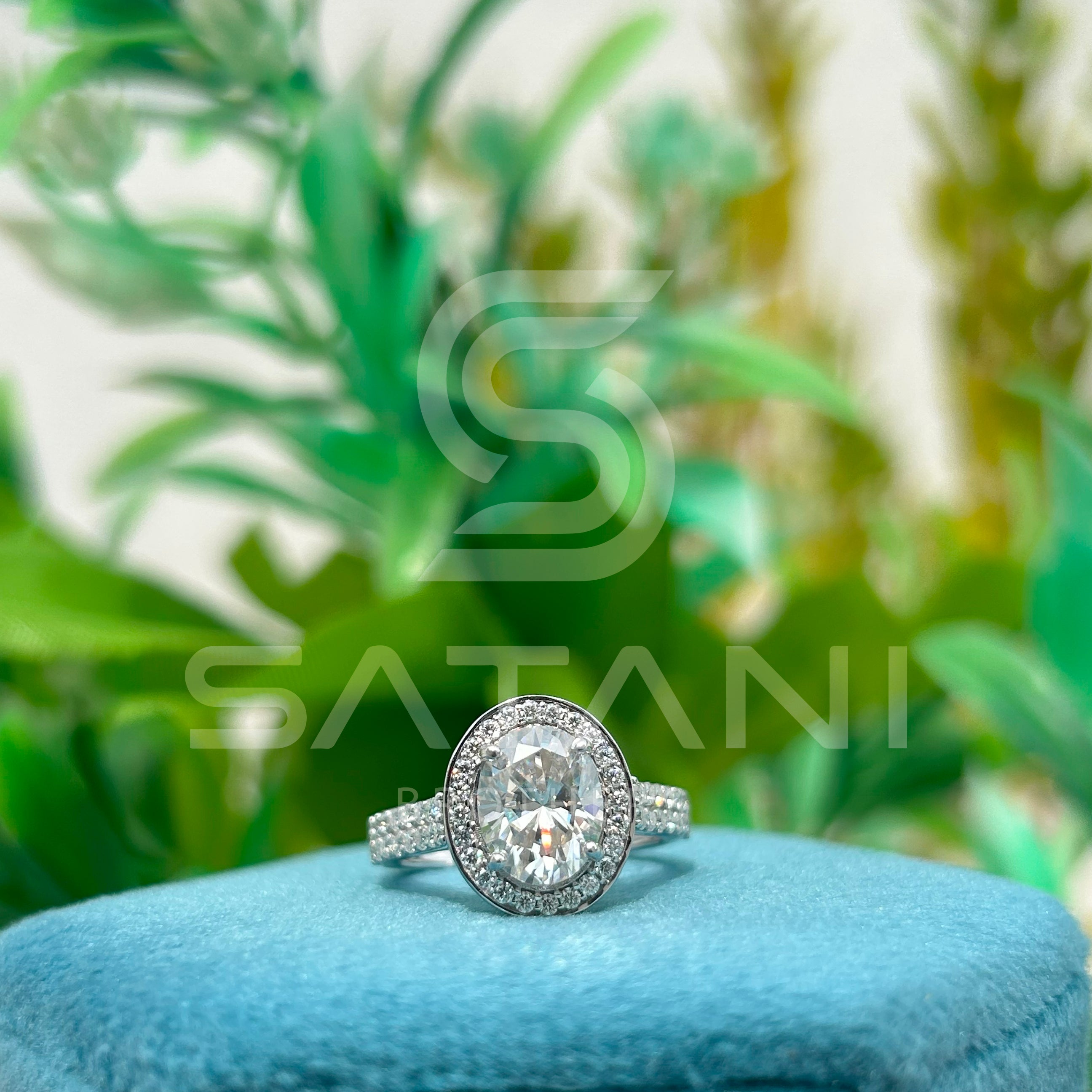 "Oval Cut Halo Diamond Engagement Ring – Double Pave Band White Gold Oval Halo Ring"
