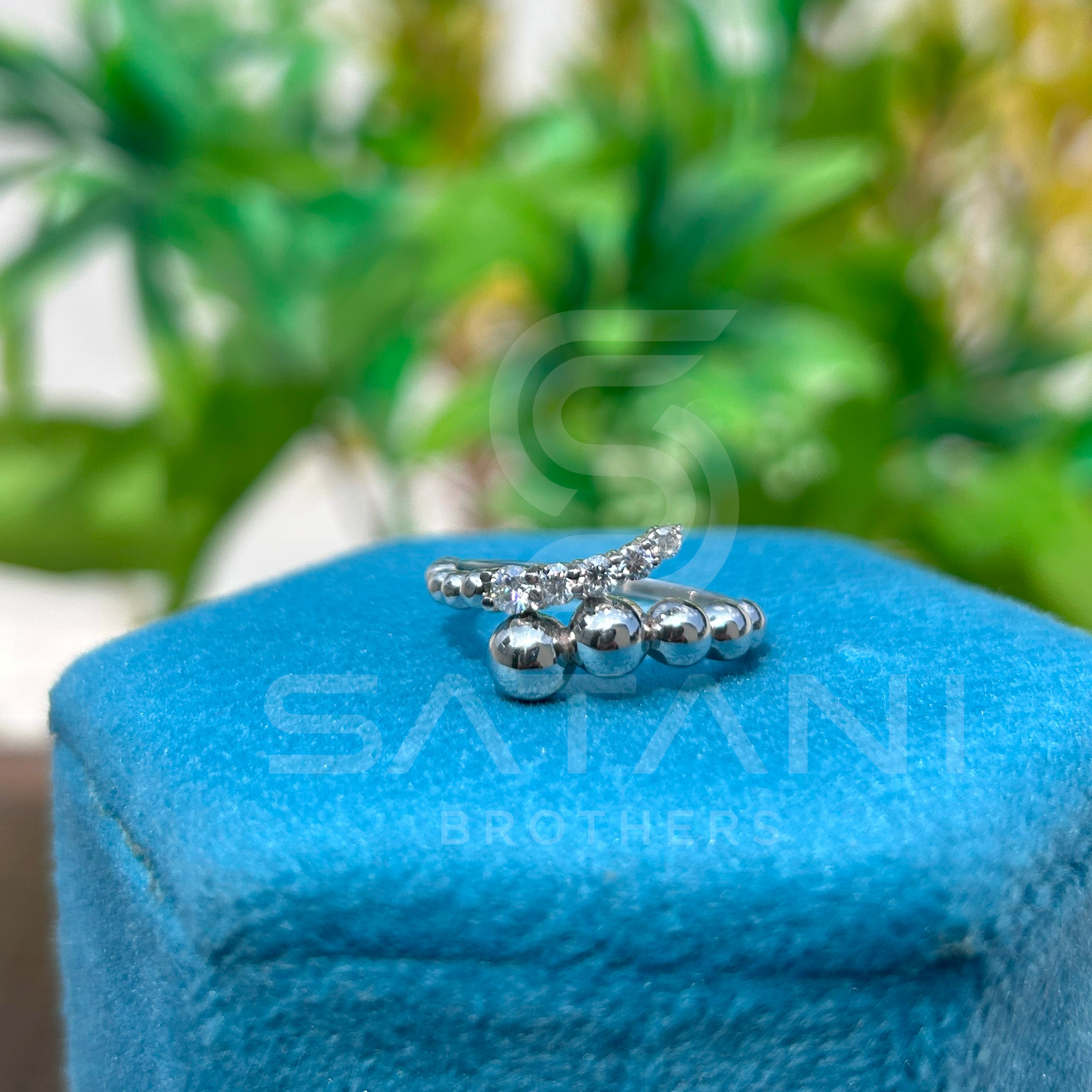 "Silver Orbit Diamond Bead Ring"