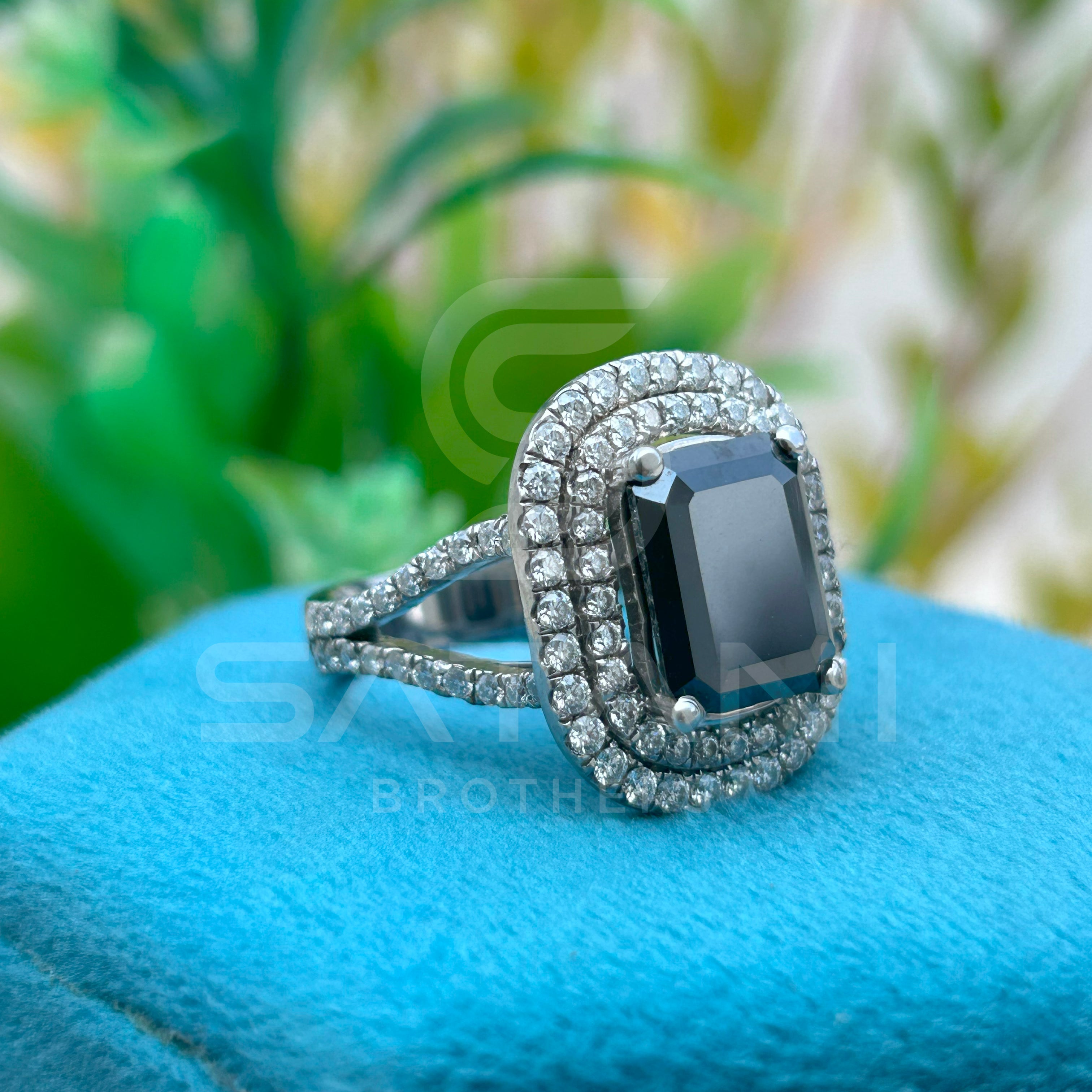 Elegant Black Onyx & Diamond Halo Ring  Timeless Black Gemstone Ring with Double Diamond Halo  Luxury Emerald-Cut Black Onyx Ring  Bold & Beautiful Black Stone Statement Ring  Vintage-Inspired Black Onyx and Diamond Ring