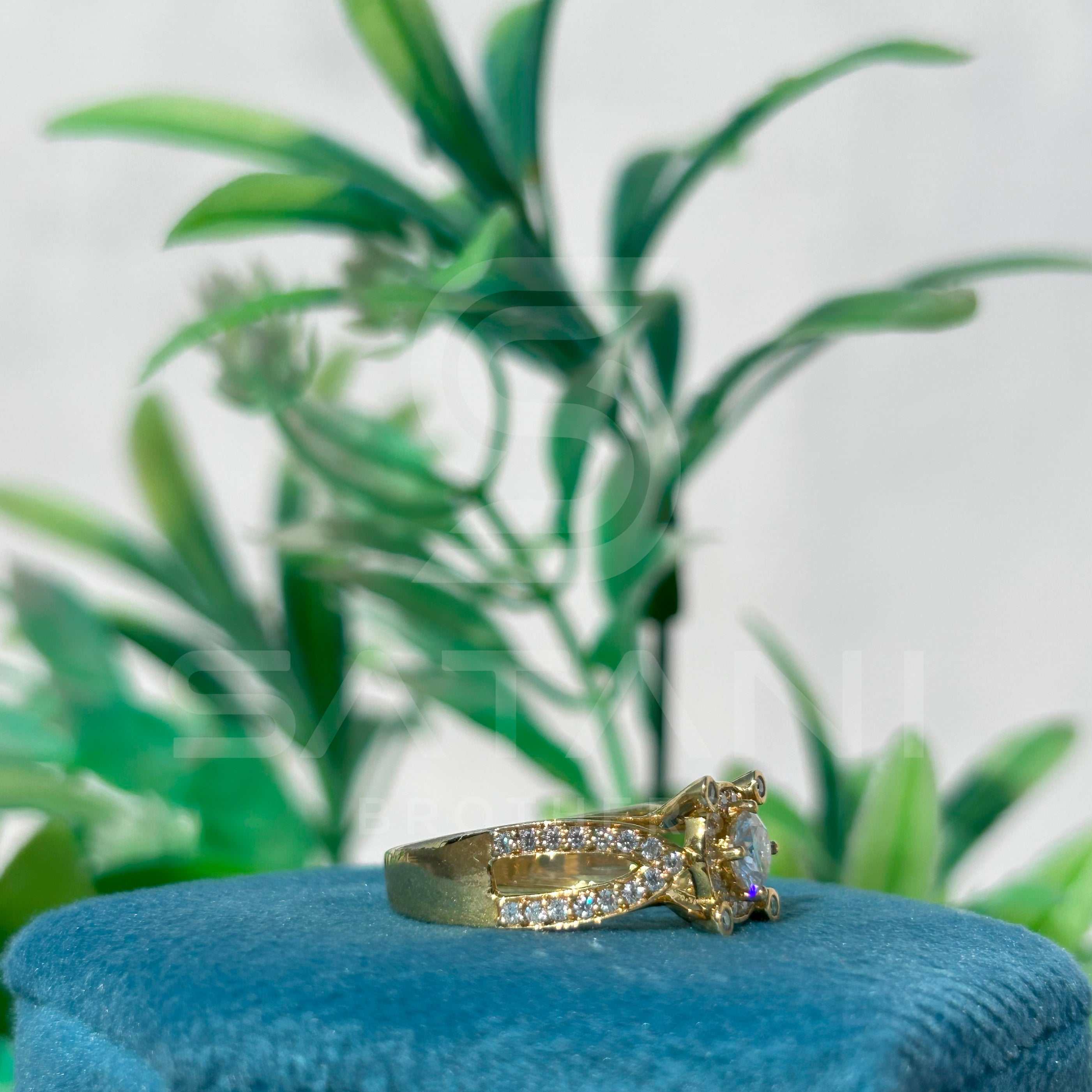 14K Gold Infinity Halo Engagement Ring with Round Brilliant Cut Center Stone & Diamond Accents