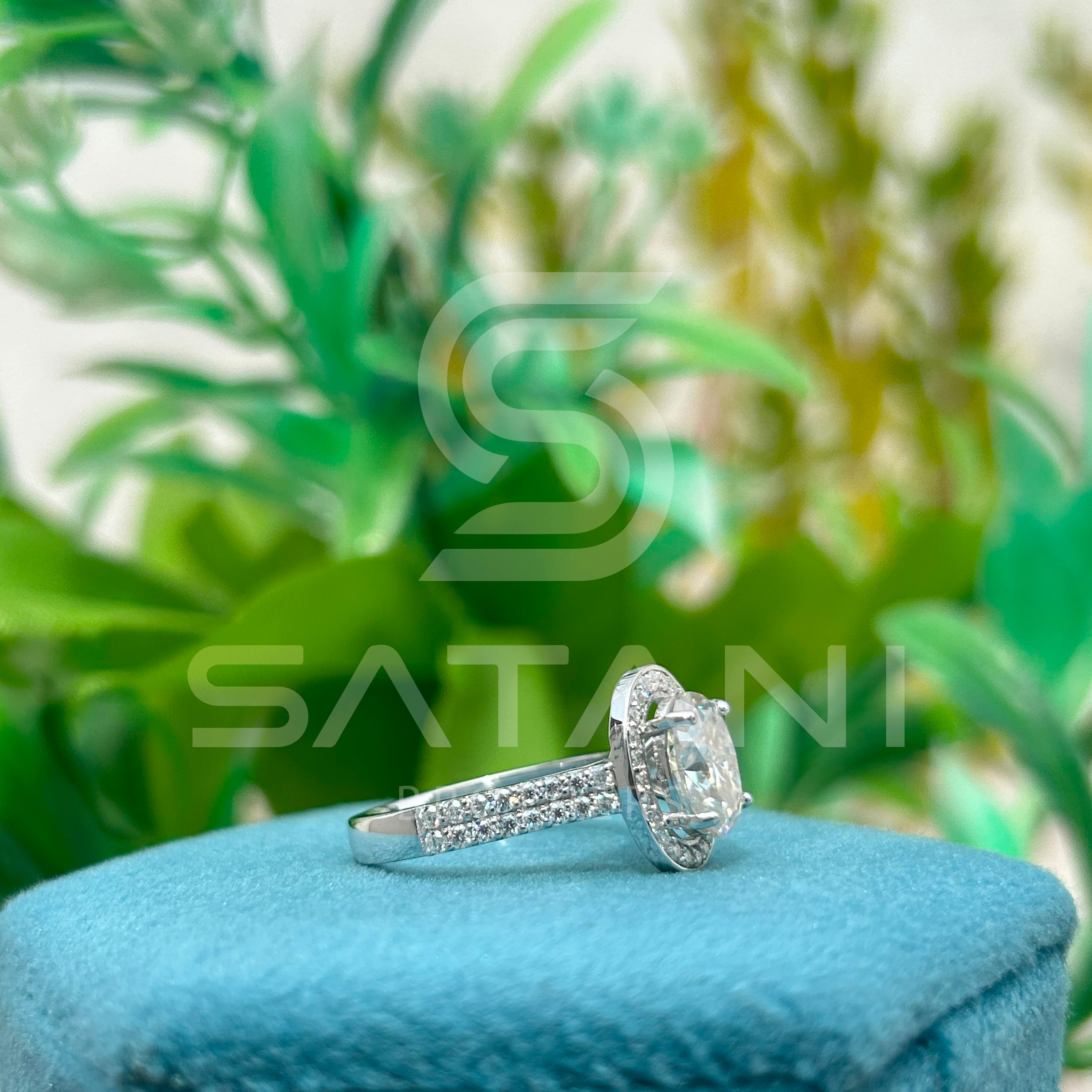 "Oval Cut Halo Diamond Engagement Ring – Double Pave Band White Gold Oval Halo Ring"