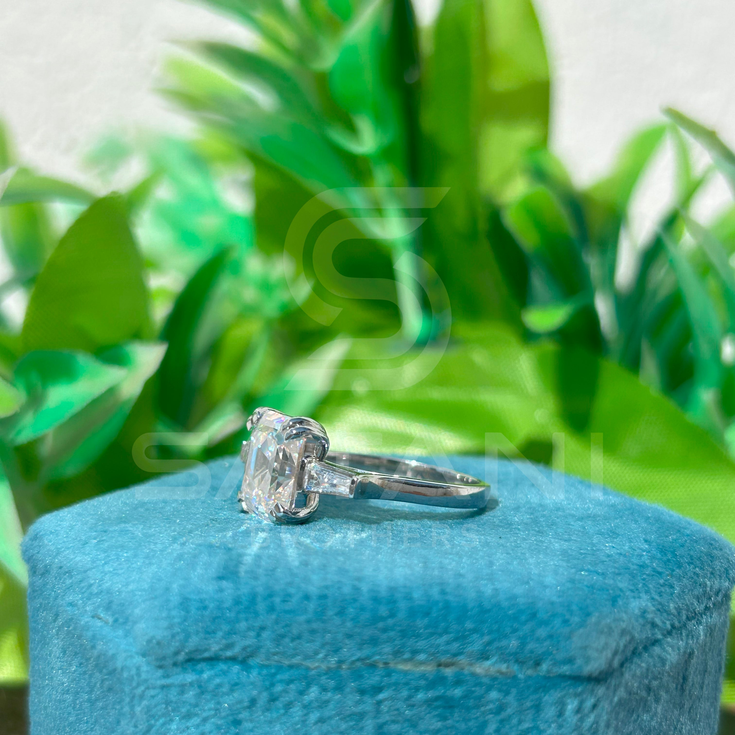 Emerald Cut Three Stone Engagement Ring | Tapered Baguette Diamond Ring | Art Deco Style Ring