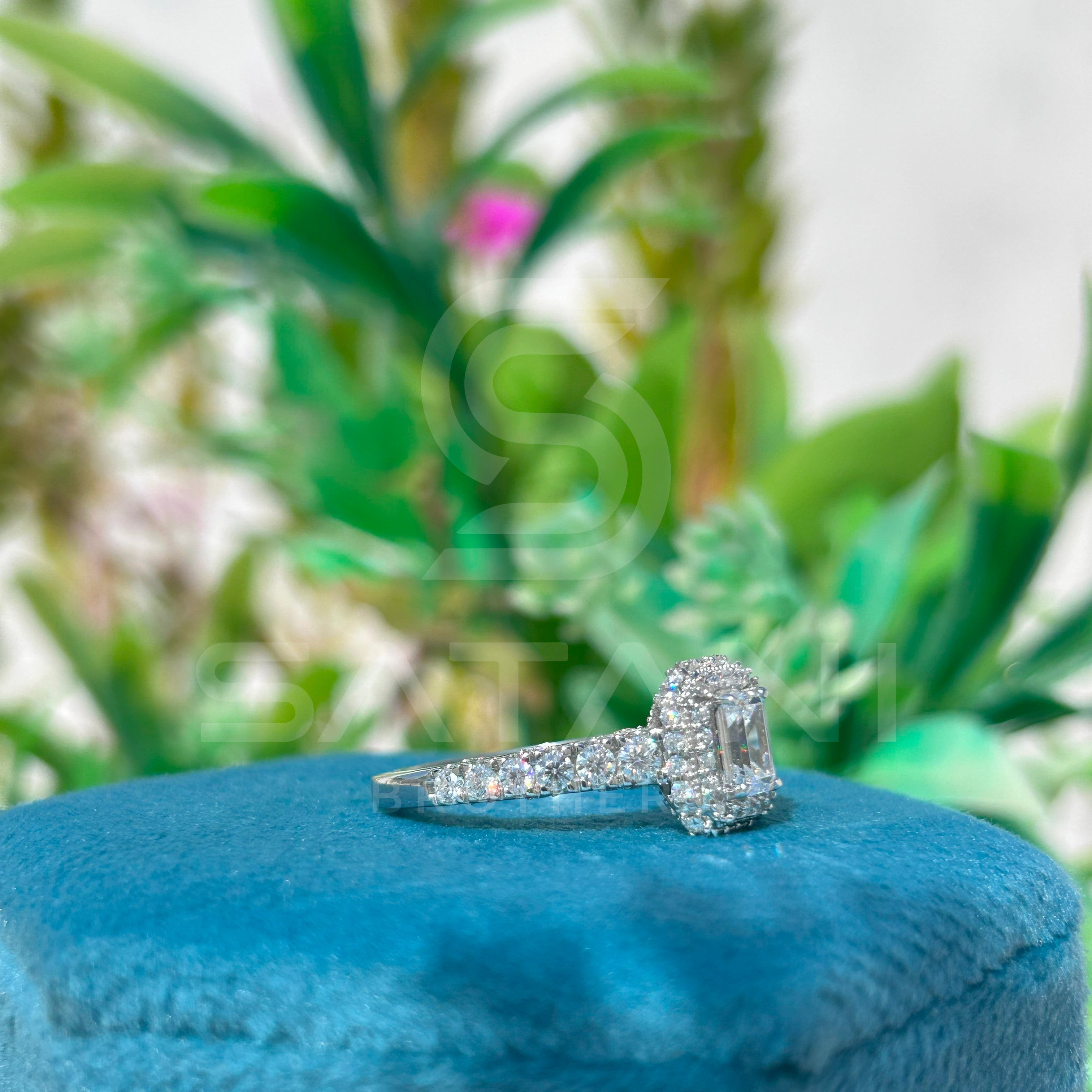 Emerald Cut Moissanite Engagement Ring – Double Halo, Dainty Band, 925 Silver or Solid Gold, Bridal Ring, Vintage Inspired Sparkle