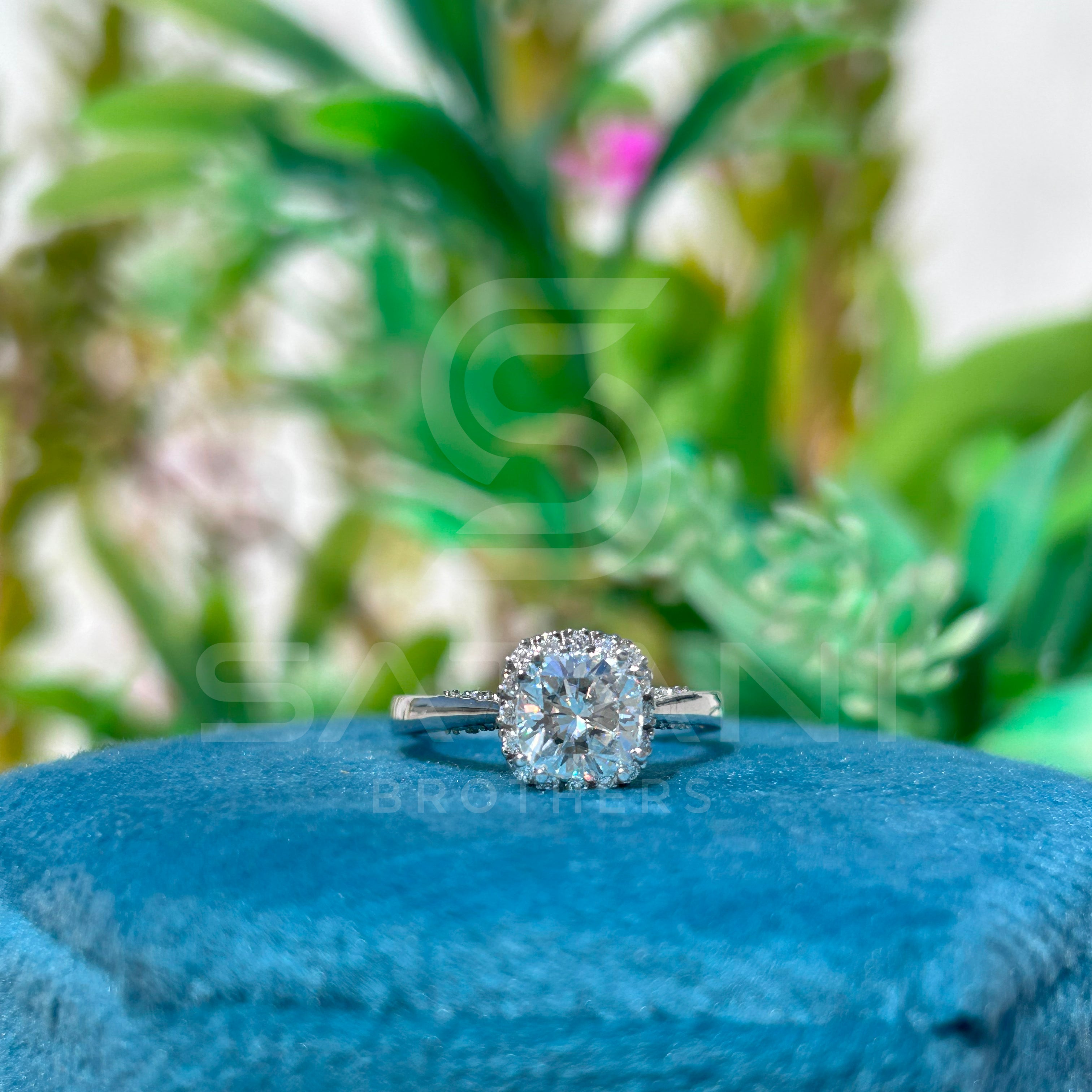 Cushion Cut Halo Diamond Engagement Ring in White Gold