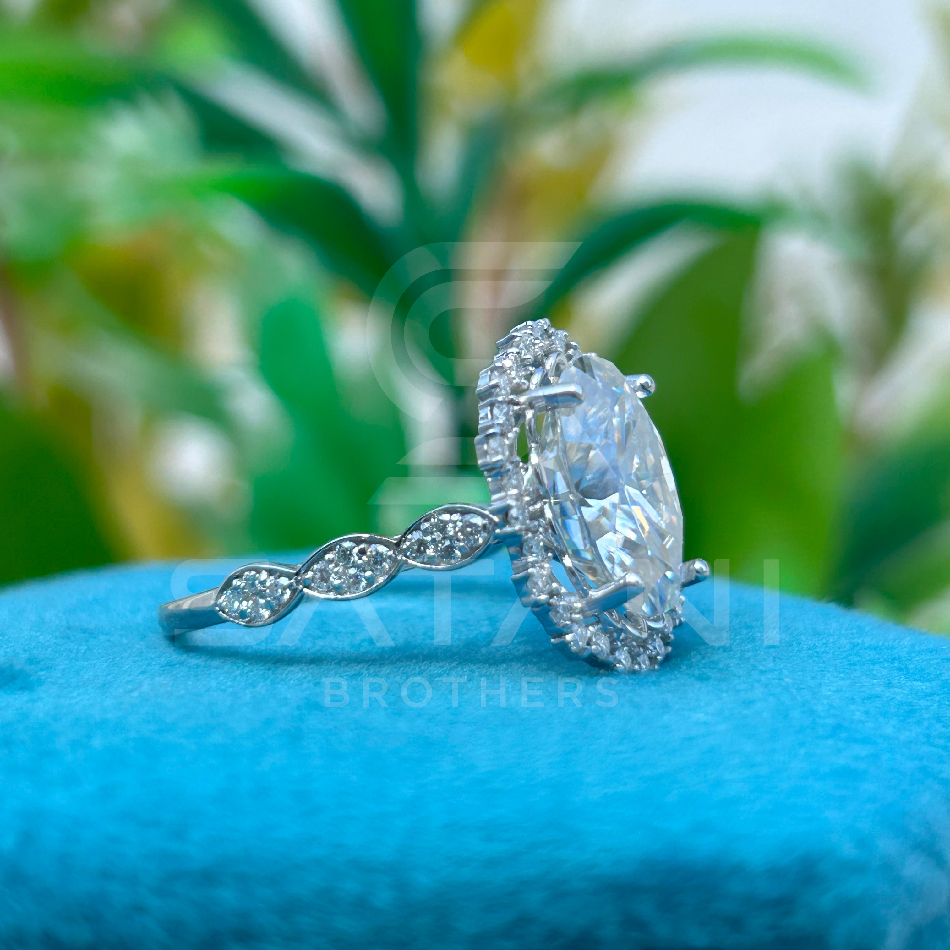 Elegant Oval Cut Moissanite Ring | Round Accent Stones | Vintage-Inspired Bridal Jewelry