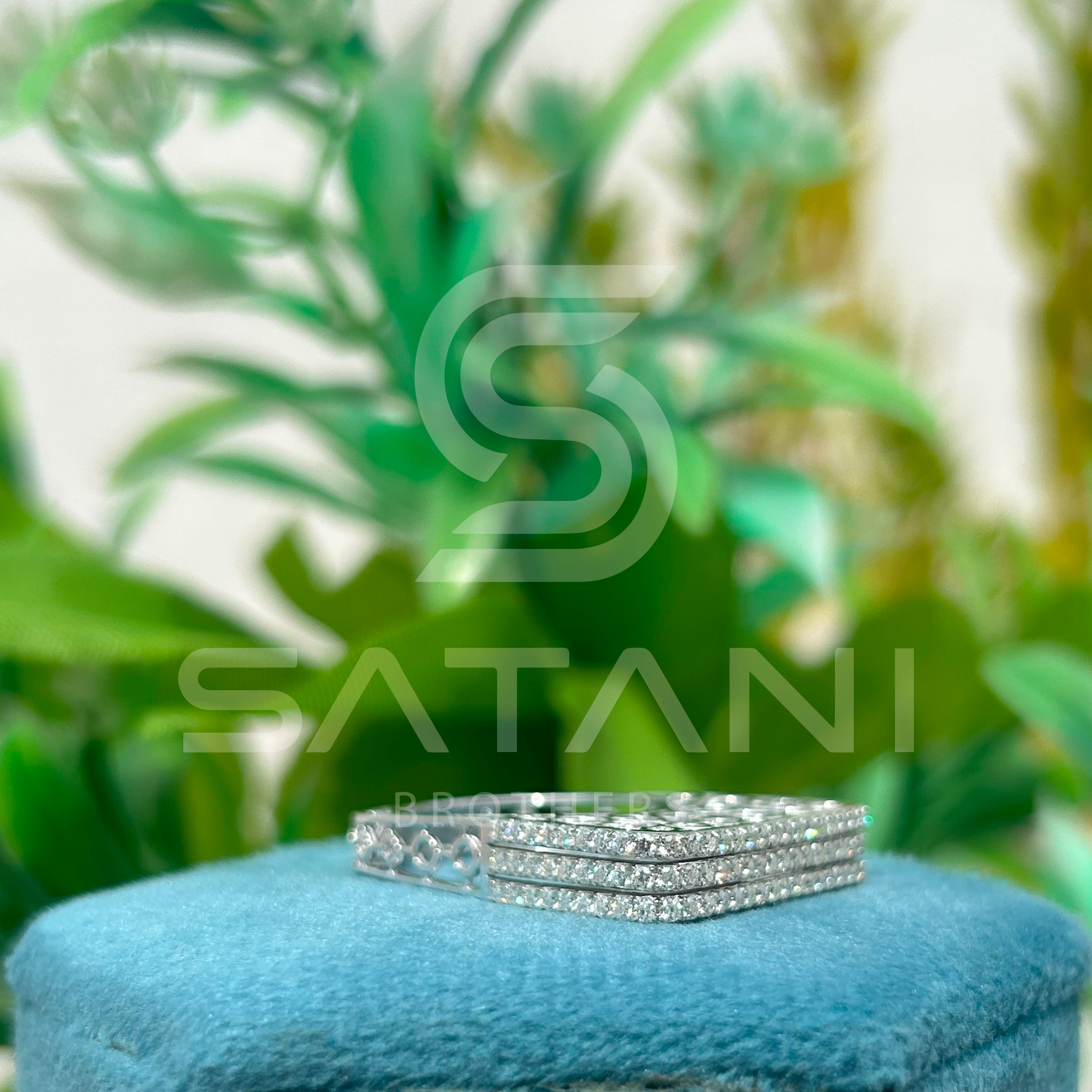Elegant Wide Band Pave Diamond Ring – Multi-Row Rectangle Top with Filigree Design, Statement Cocktail Ring