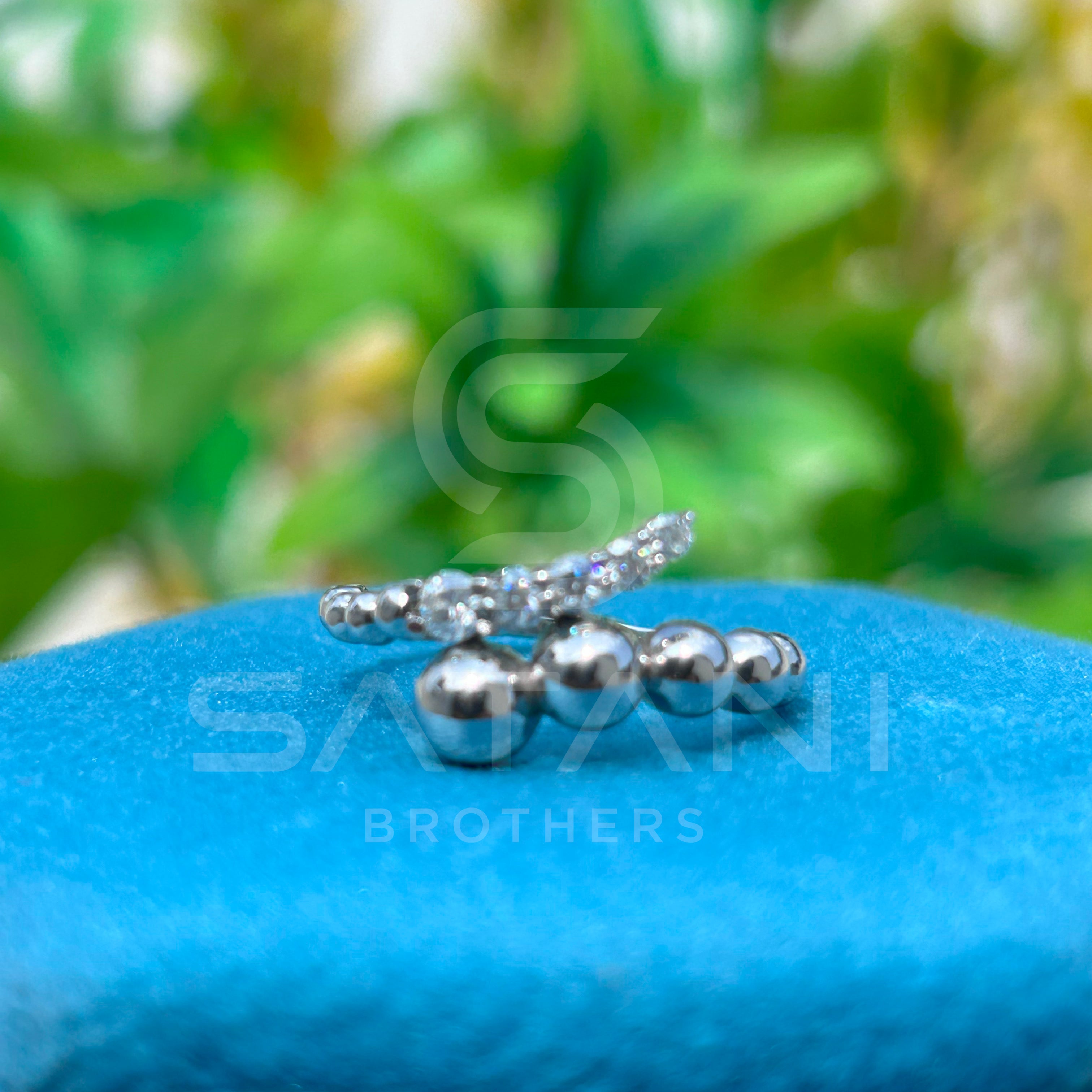 "Silver Orbit Diamond Bead Ring"