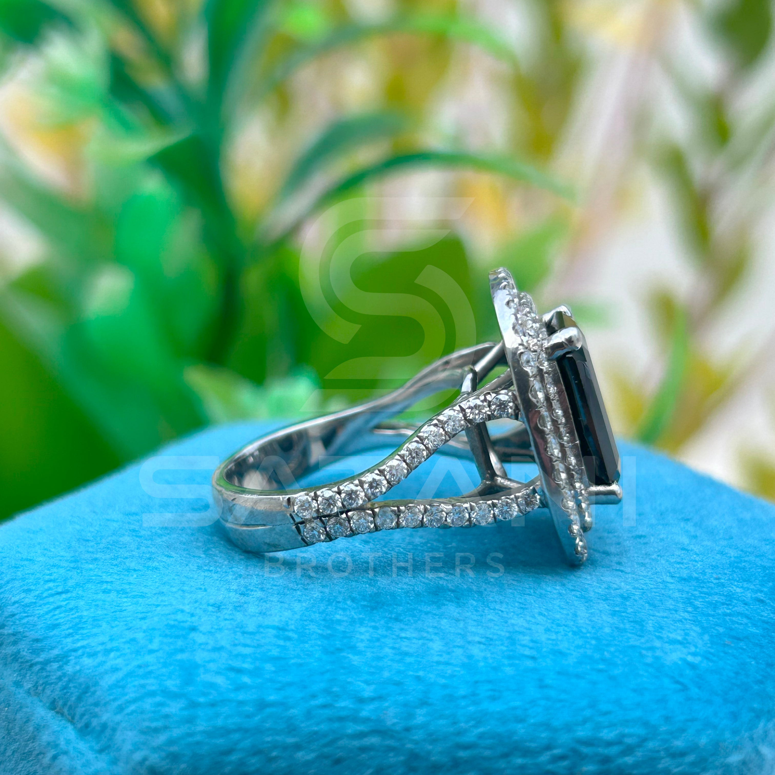Elegant Black Onyx & Diamond Halo Ring  Timeless Black Gemstone Ring with Double Diamond Halo  Luxury Emerald-Cut Black Onyx Ring  Bold & Beautiful Black Stone Statement Ring  Vintage-Inspired Black Onyx and Diamond Ring