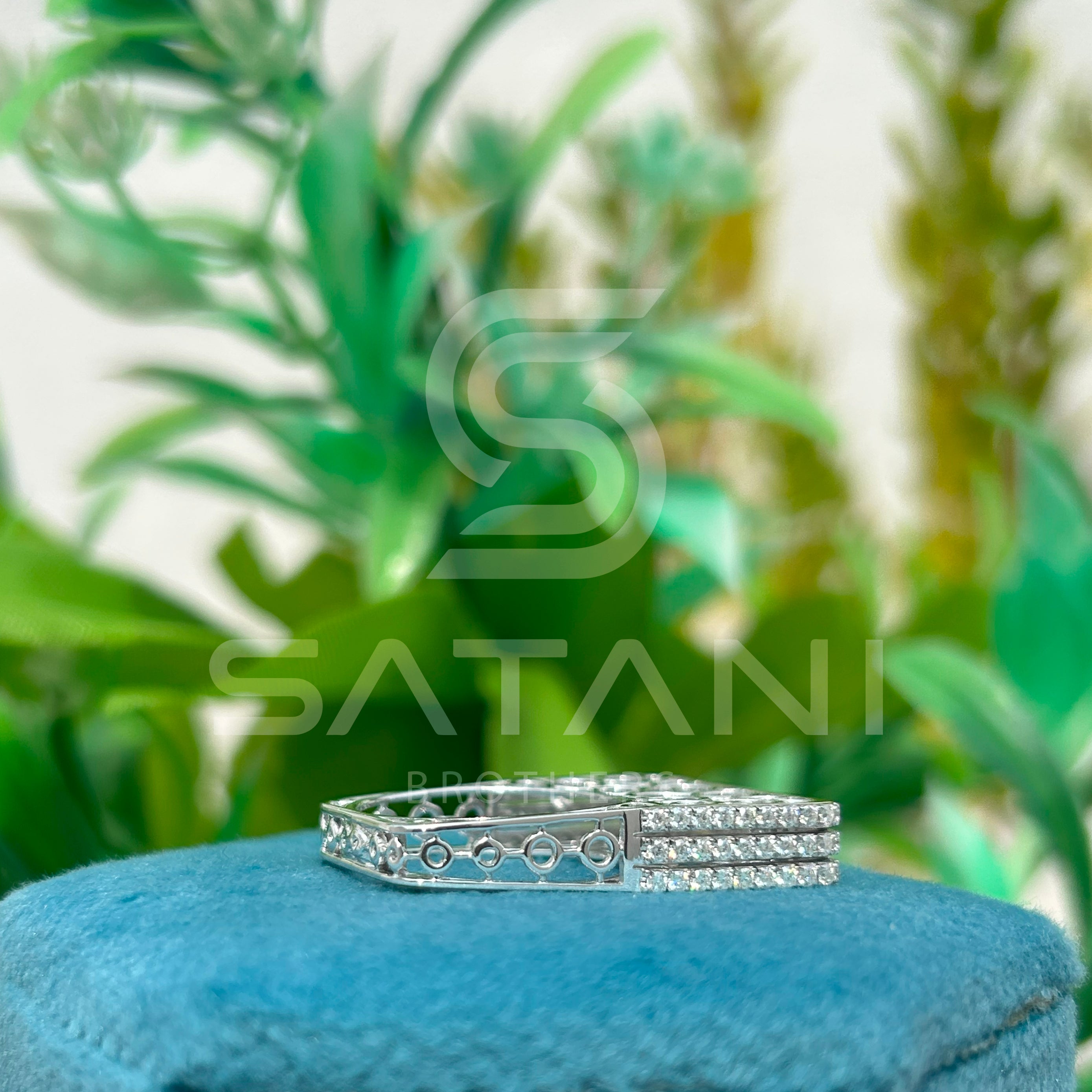 Elegant Wide Band Pave Diamond Ring – Multi-Row Rectangle Top with Filigree Design, Statement Cocktail Ring