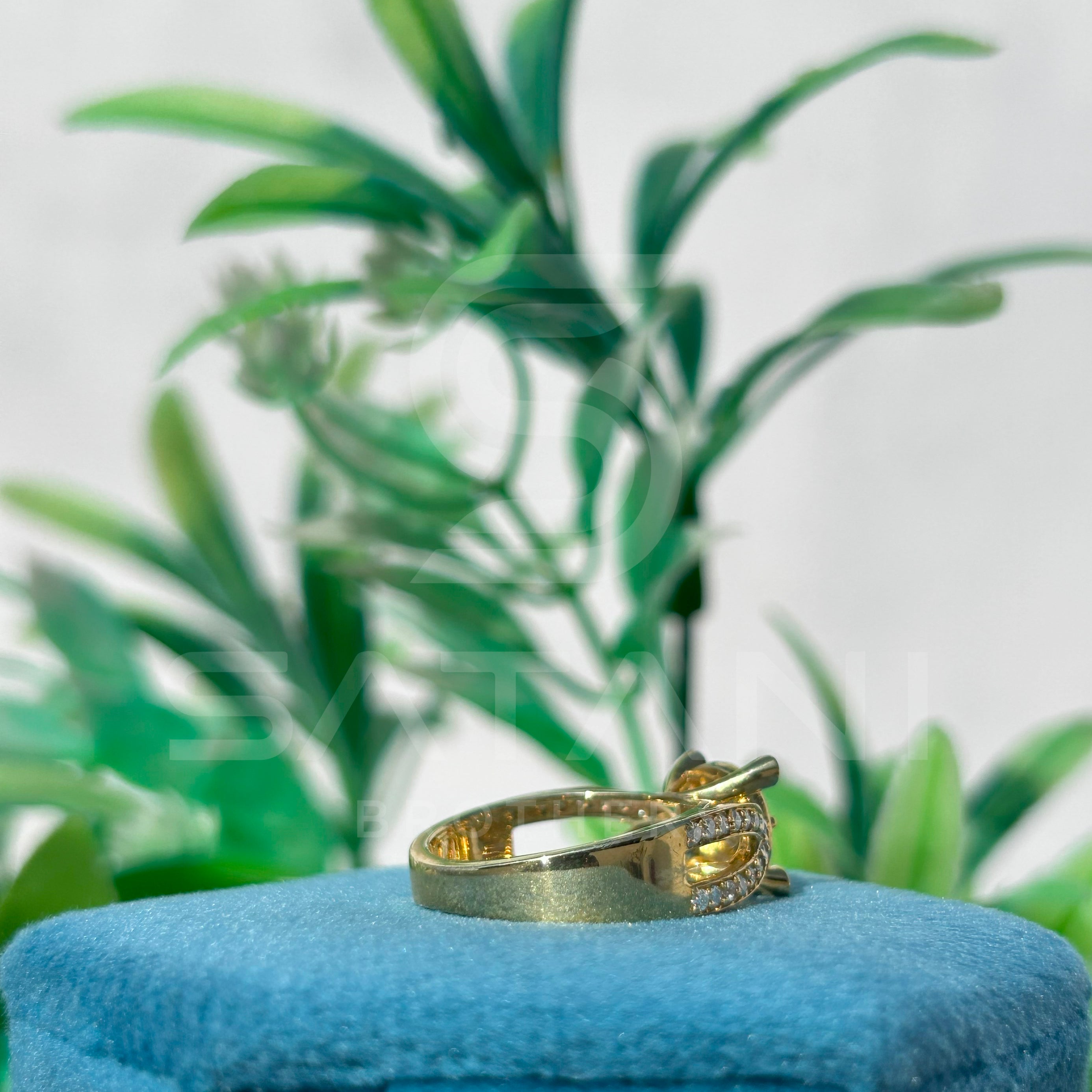 14K Gold Infinity Halo Engagement Ring with Round Brilliant Cut Center Stone & Diamond Accents