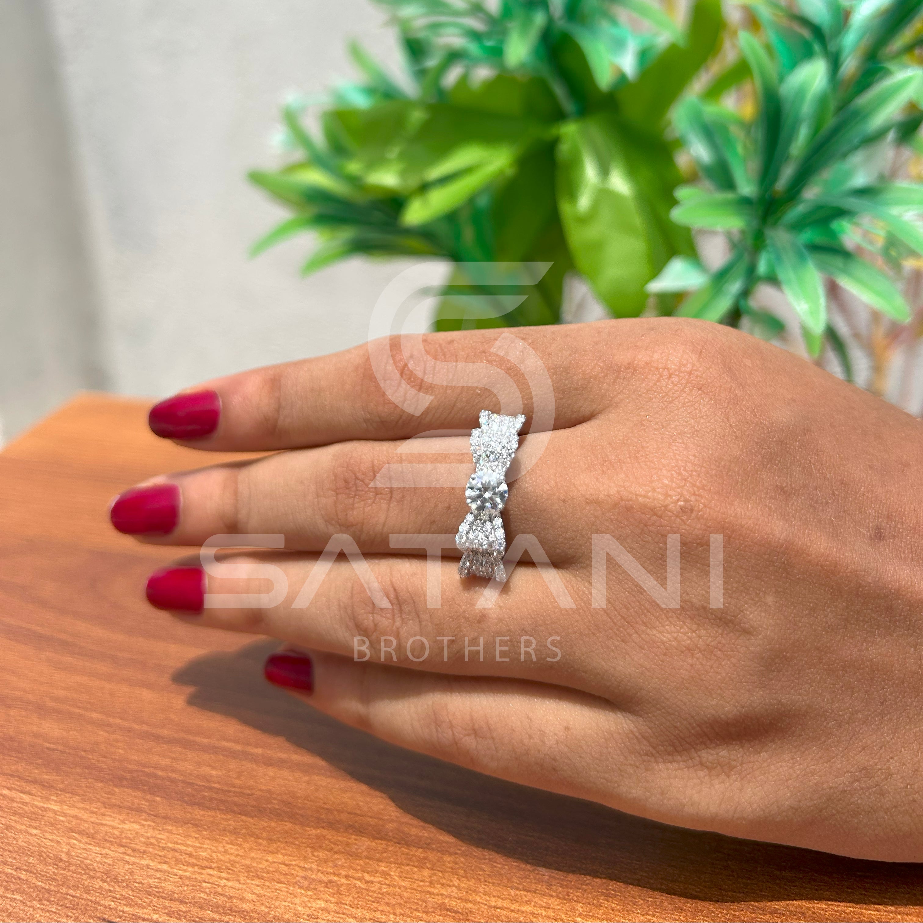 14K White Gold Bow Design Engagement Ring with Round Brilliant Cut Diamond & Pave Accents