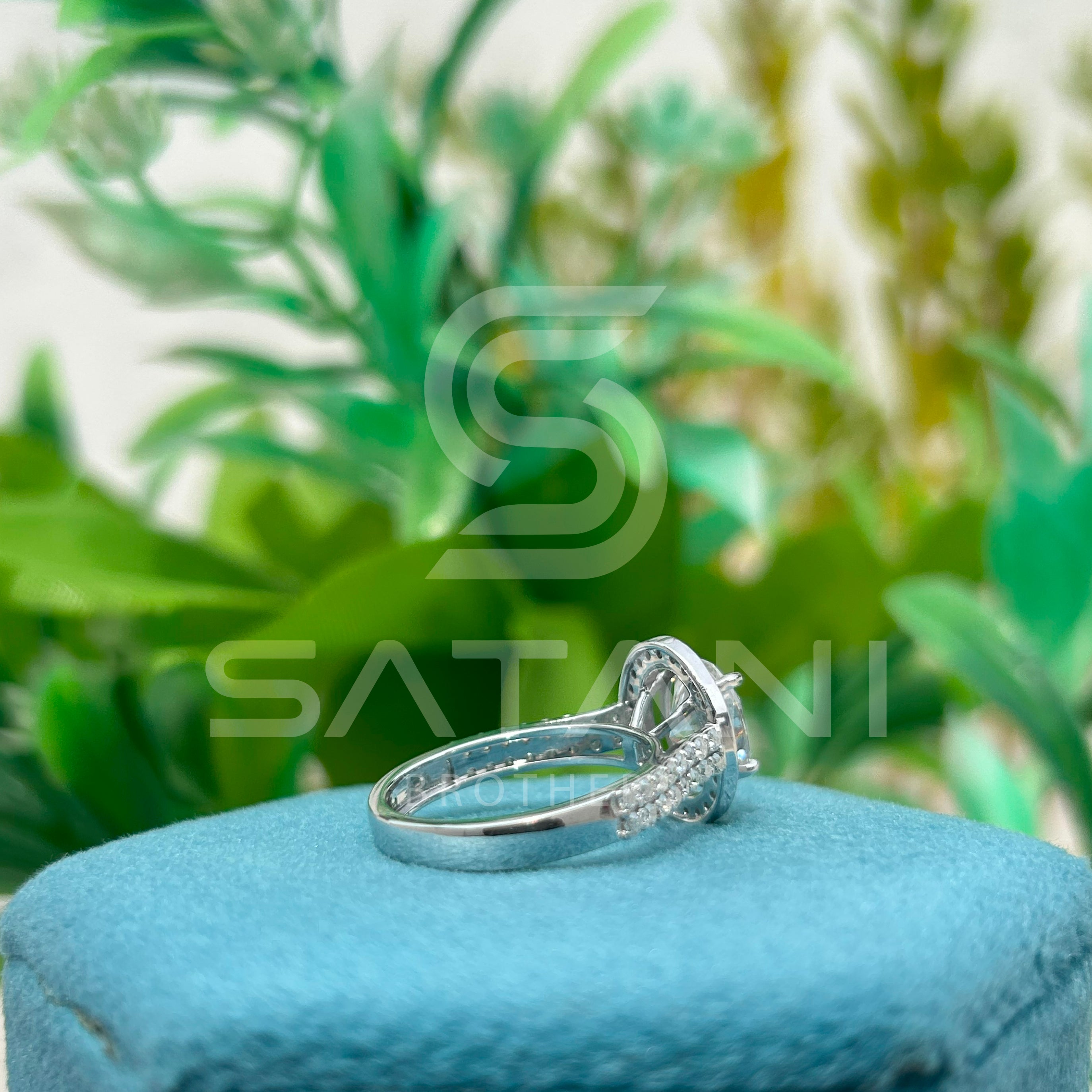 "Oval Cut Halo Diamond Engagement Ring – Double Pave Band White Gold Oval Halo Ring"