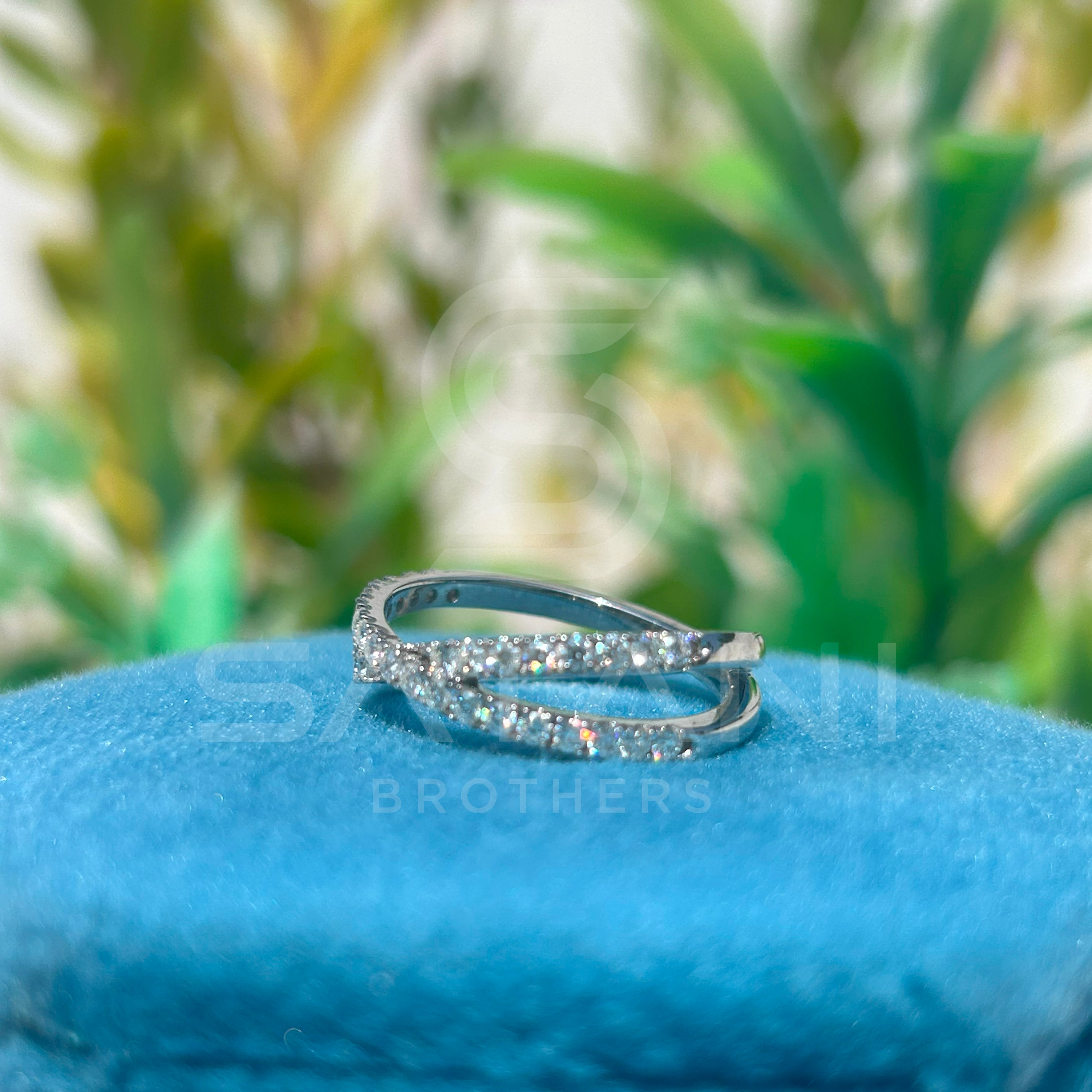 Criss Cross Moissanite Band | Dainty Pavé Crossover Ring in 925 Silver or Gold | Stackable Gift for Her