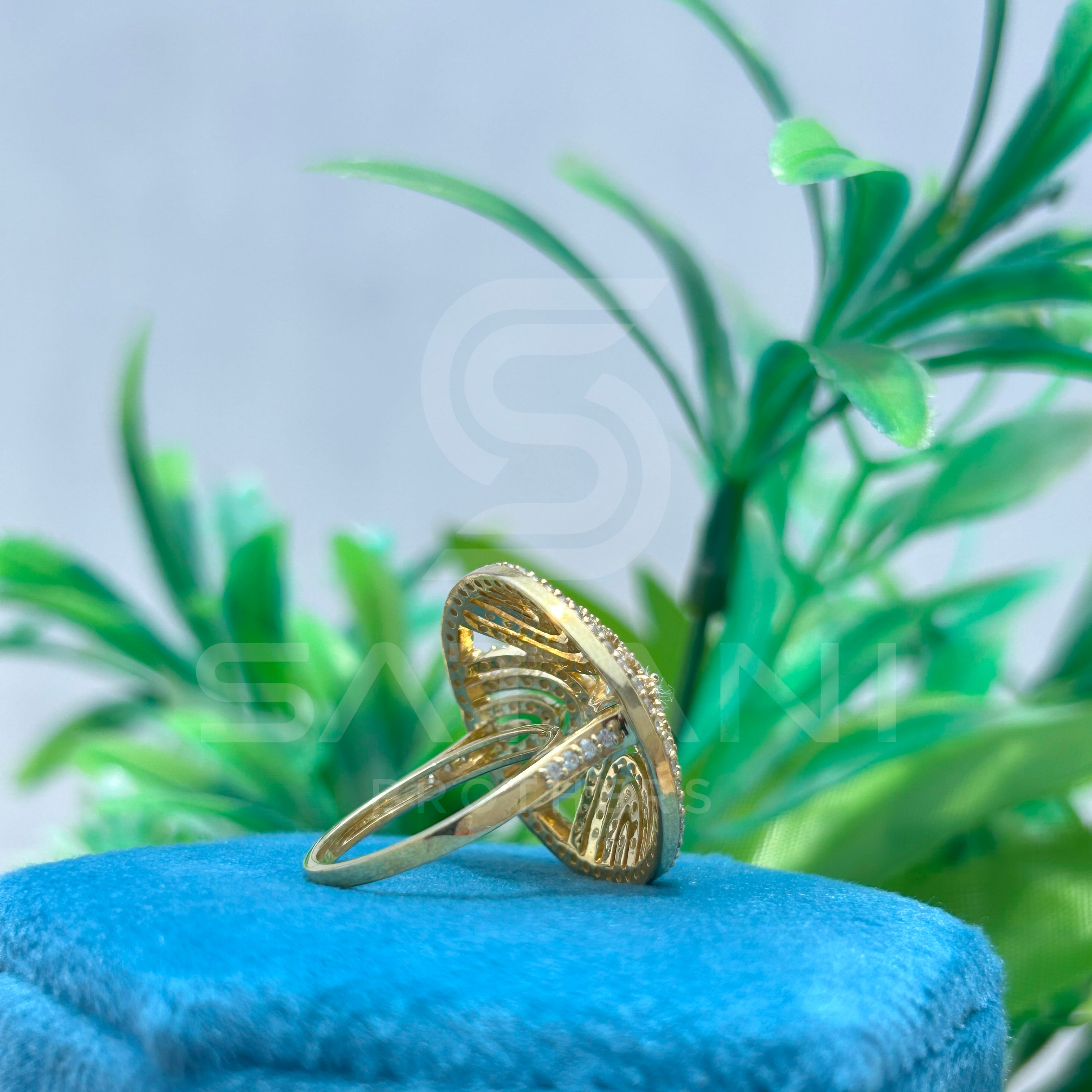 Moissanite Diamond Round Dome Cocktail Ring | 14K Gold Statement Ring | Designer Art Deco Spiral Ring | Satani Brothers Fine Jewelry
