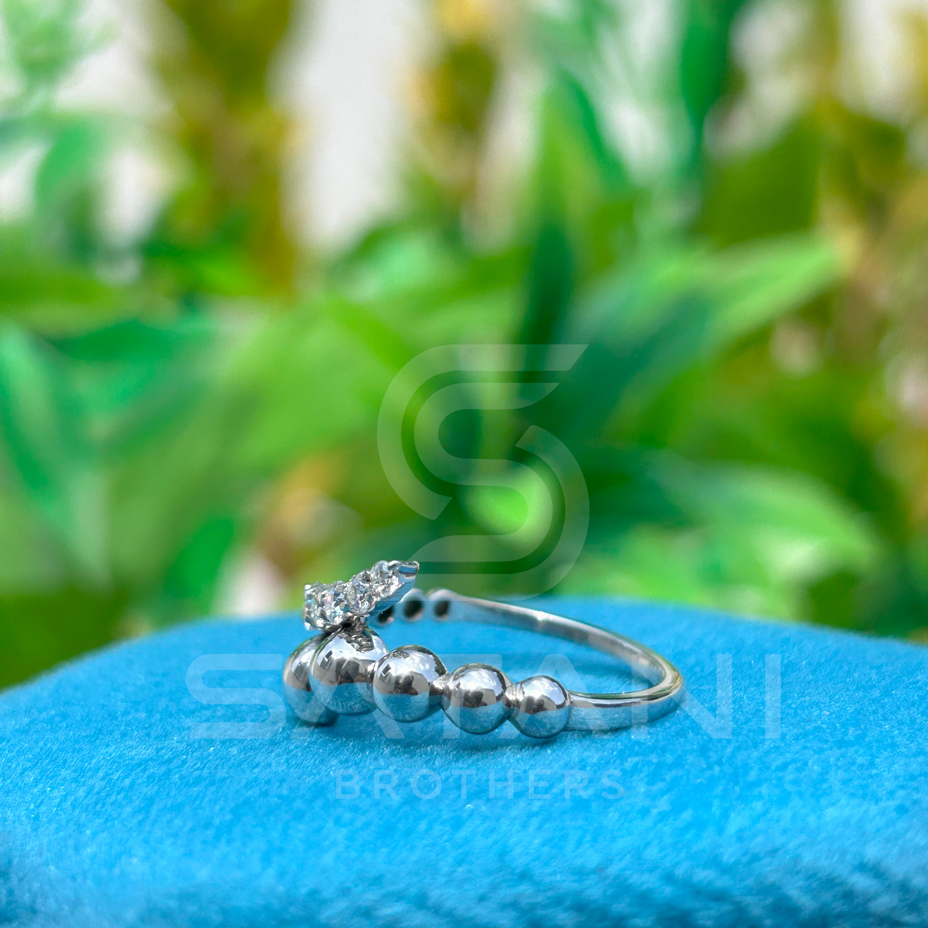 "Silver Orbit Diamond Bead Ring"