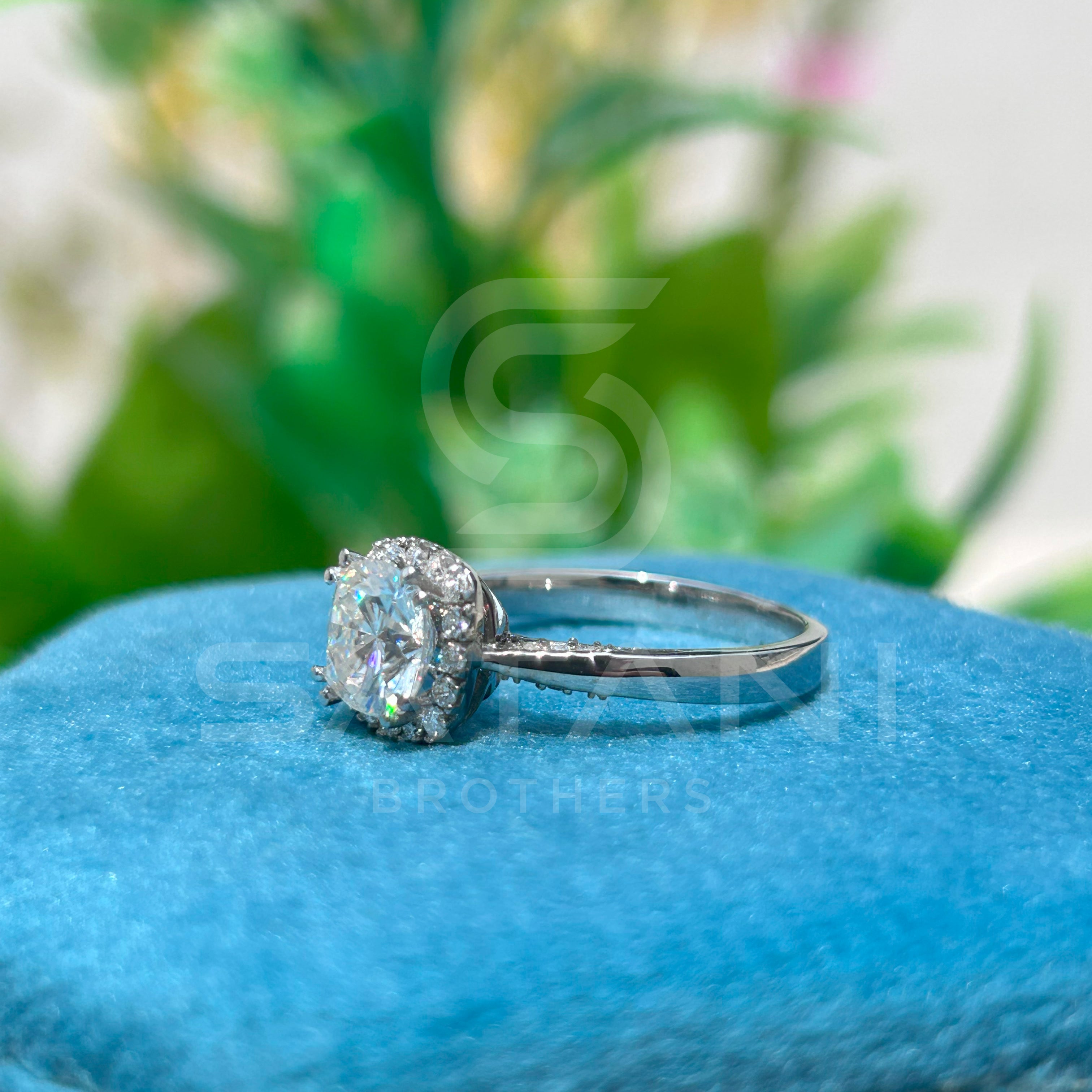Cushion Cut Halo Diamond Engagement Ring in White Gold