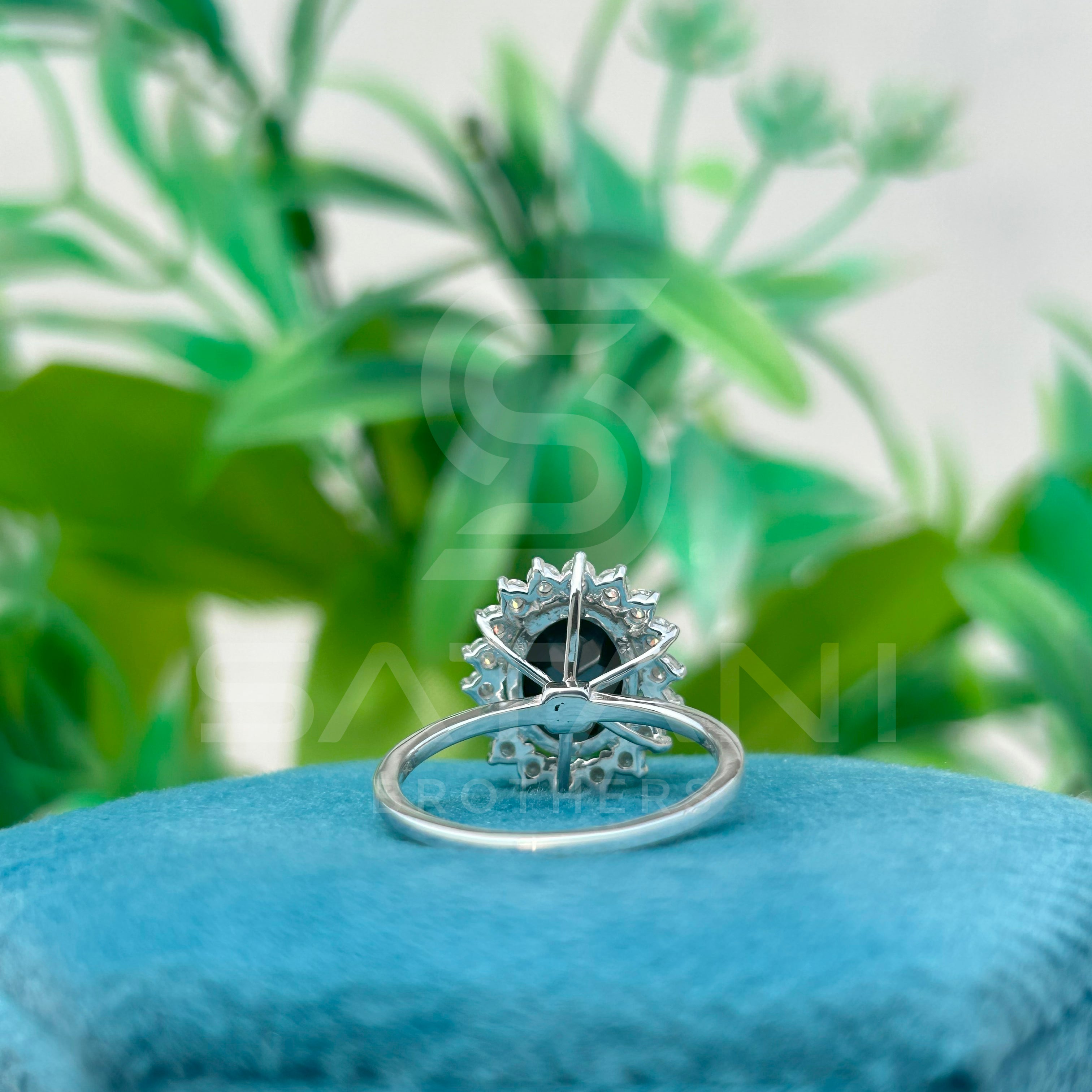 "Oval Black Diamond Halo Ring in White Gold"
