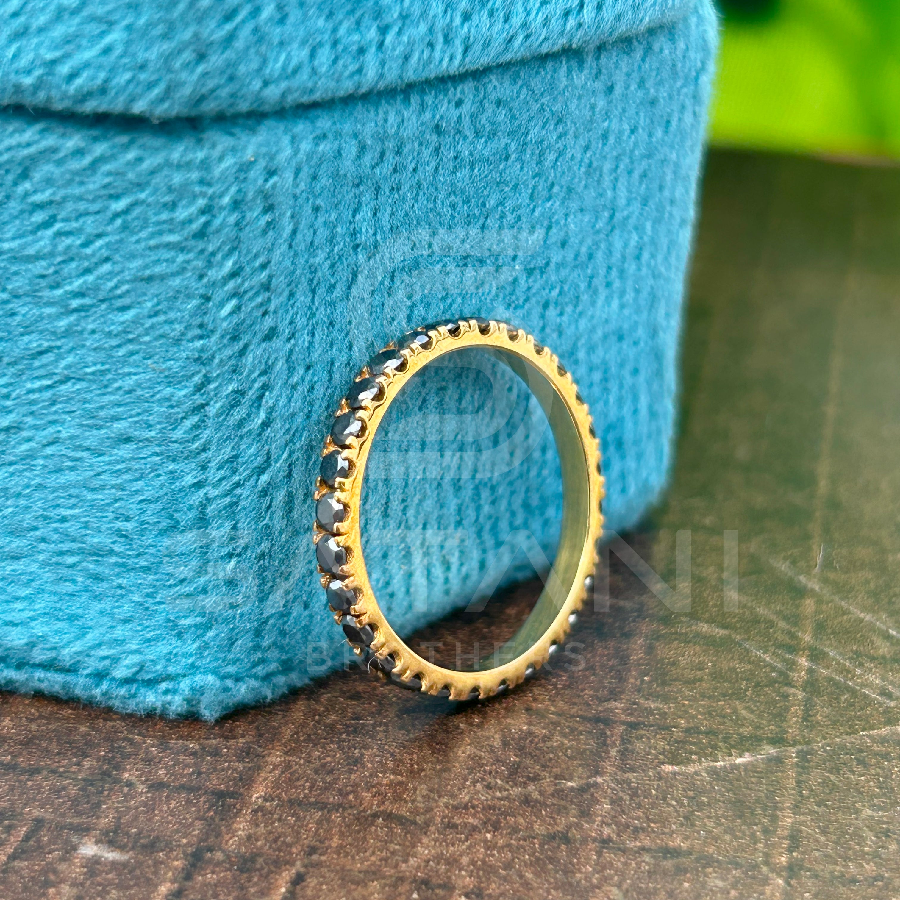 Black Moissanite Eternity Band in Gold | Dainty Stacking Ring for Women | Gothic Chic Wedding Band | Unique Minimalist Jewelry Gift