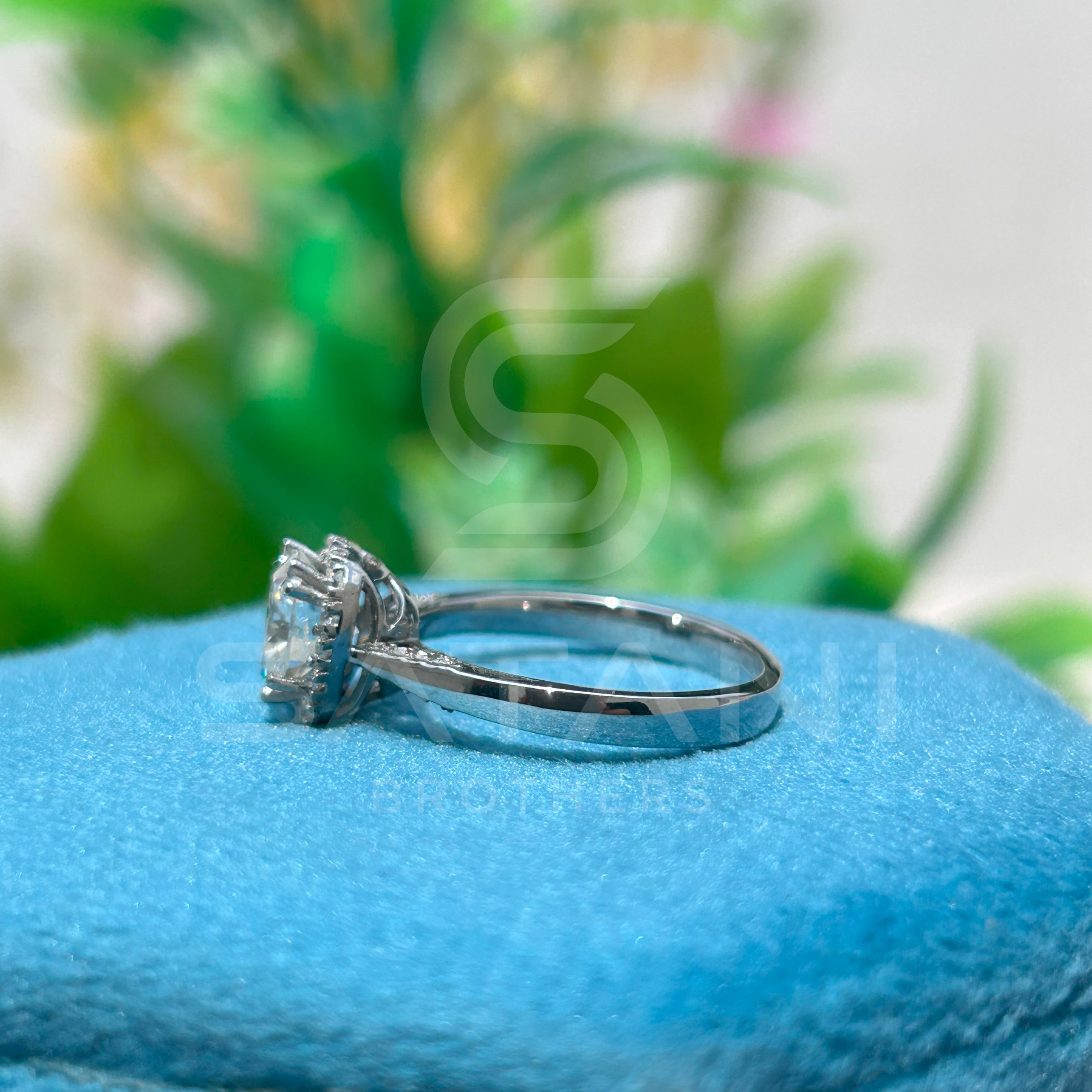 Cushion Cut Halo Diamond Engagement Ring in White Gold