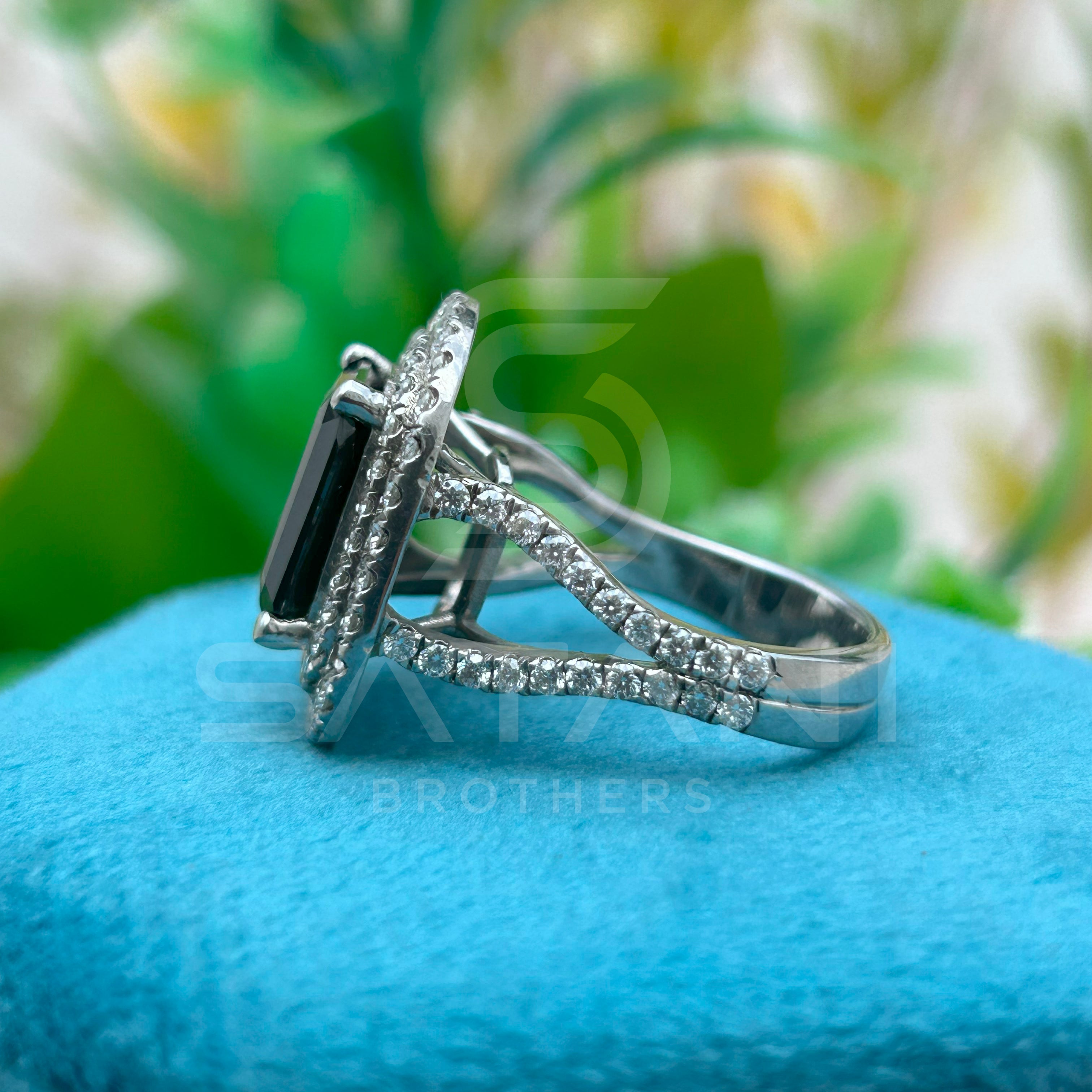 Elegant Black Onyx & Diamond Halo Ring  Timeless Black Gemstone Ring with Double Diamond Halo  Luxury Emerald-Cut Black Onyx Ring  Bold & Beautiful Black Stone Statement Ring  Vintage-Inspired Black Onyx and Diamond Ring