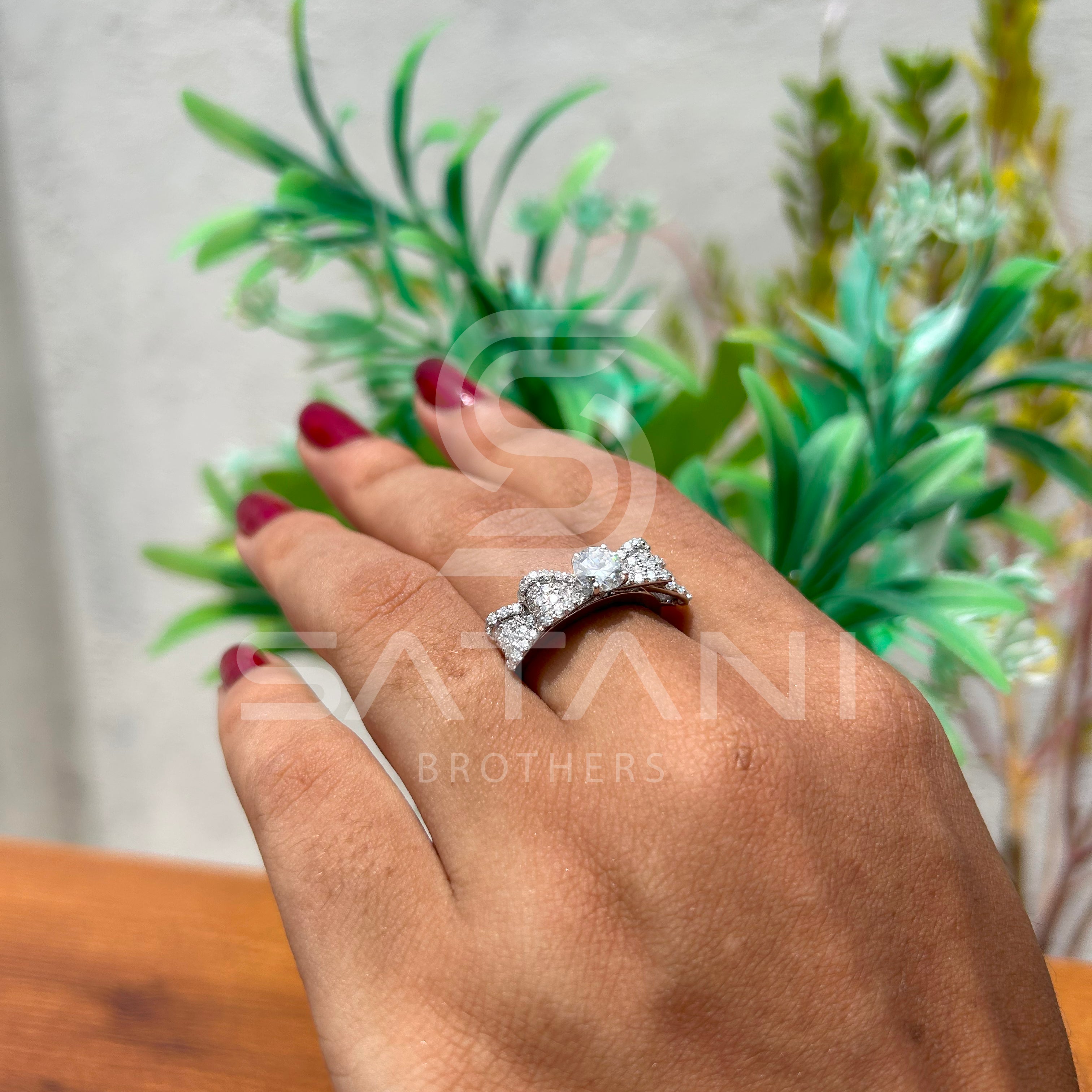 14K White Gold Bow Design Engagement Ring with Round Brilliant Cut Diamond & Pave Accents