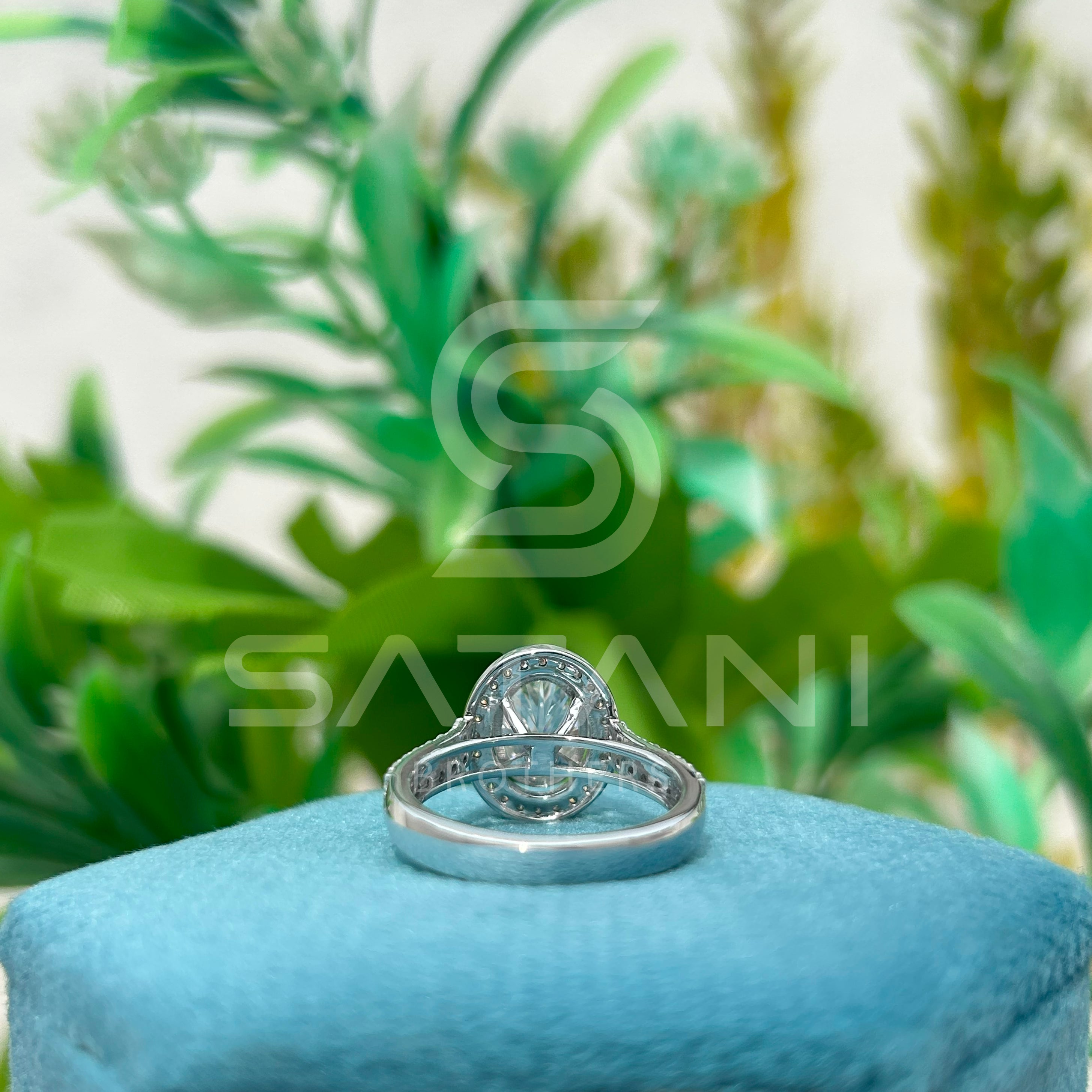 "Oval Cut Halo Diamond Engagement Ring – Double Pave Band White Gold Oval Halo Ring"
