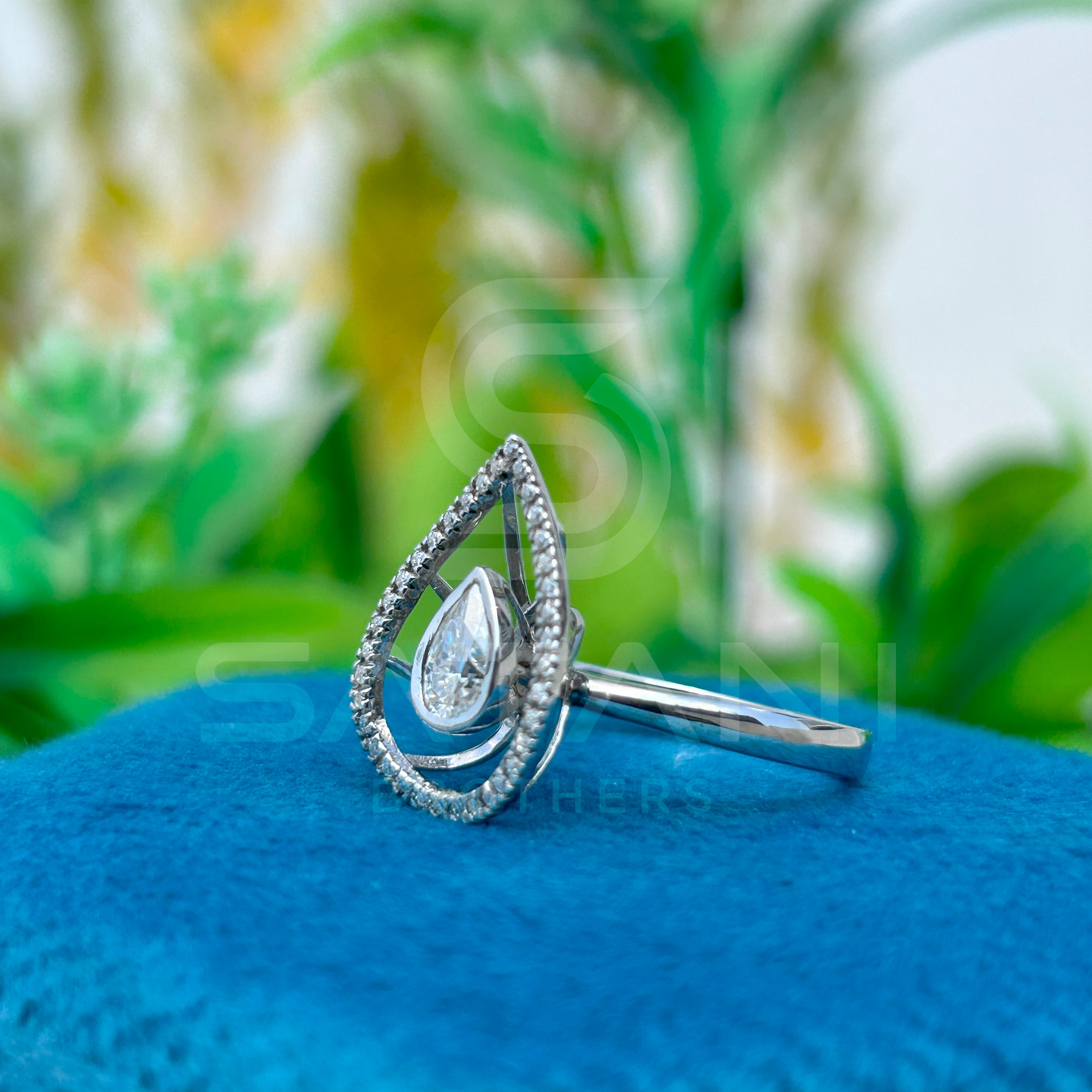 Elegant Pear Cut Moissanite Ring | Sparkling Halo Teardrop Ring | Statement Promise Ring for Women