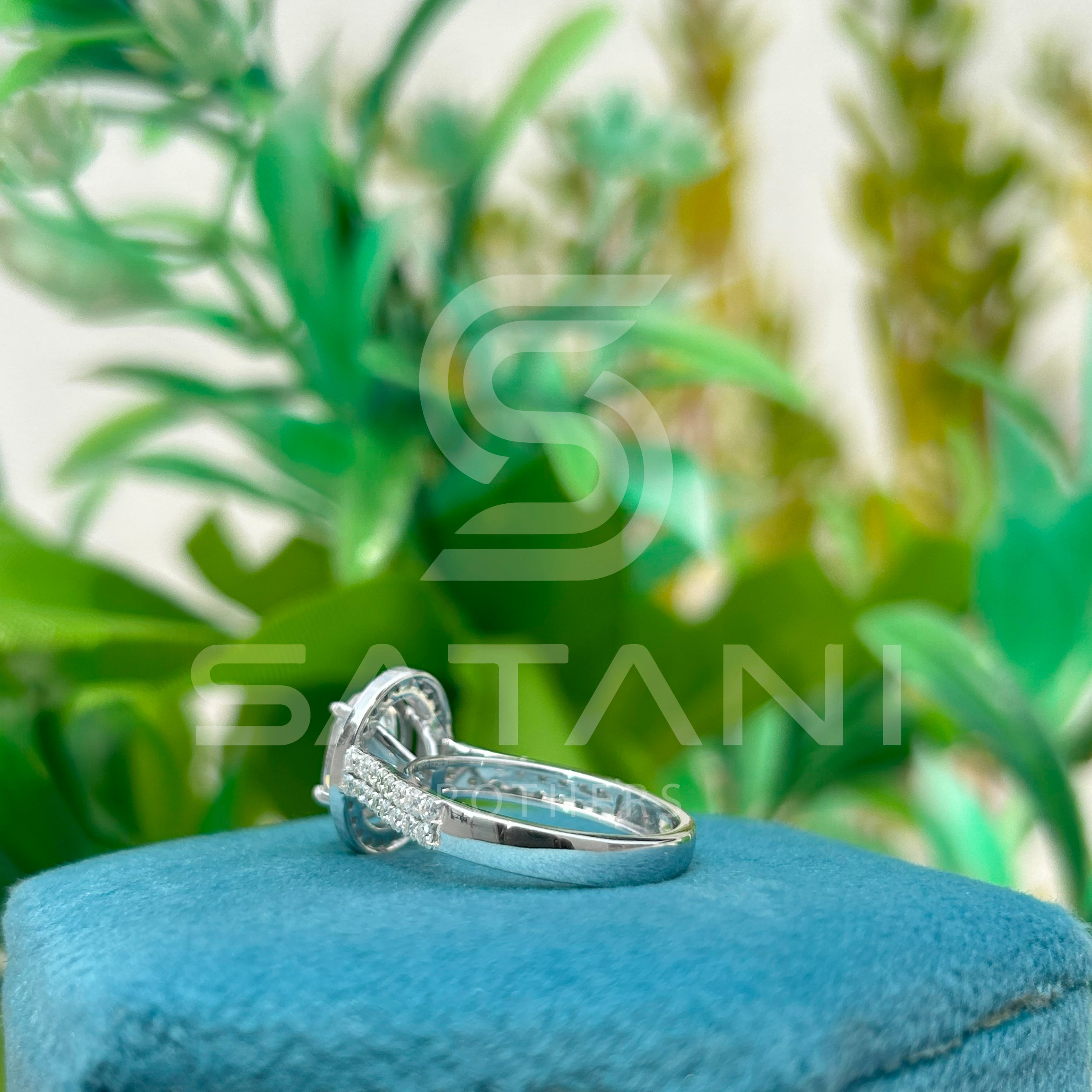 "Oval Cut Halo Diamond Engagement Ring – Double Pave Band White Gold Oval Halo Ring"
