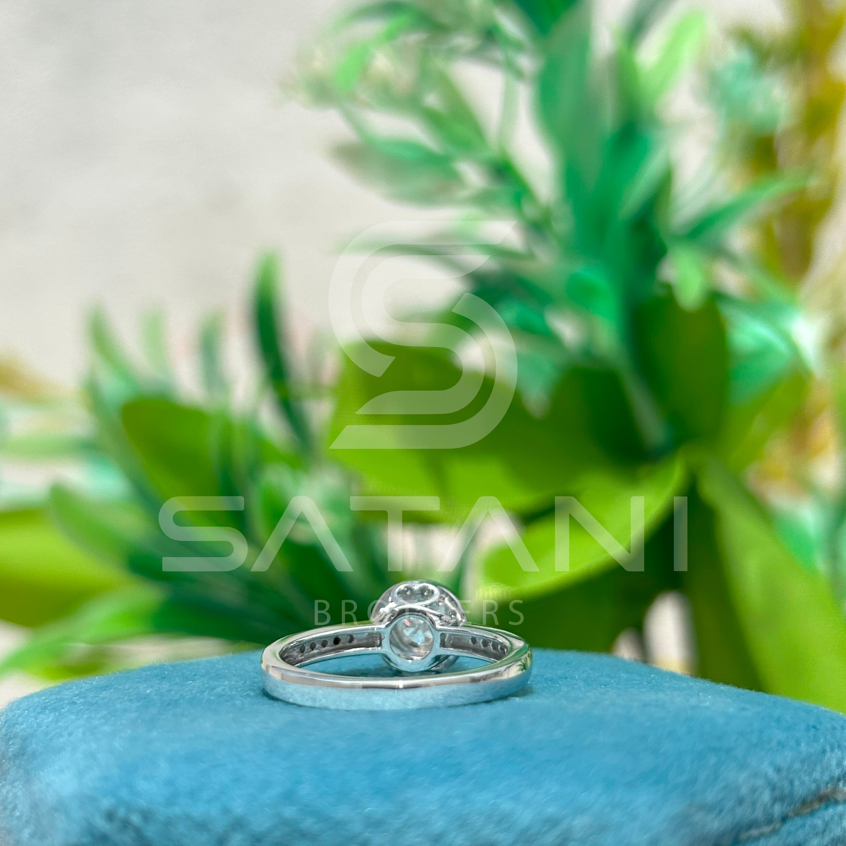 Moissanite Halo Engagement Ring – Round Cut Solitaire with Pave Band, Classic Diamond Alternative Bridal Ring, White Gold