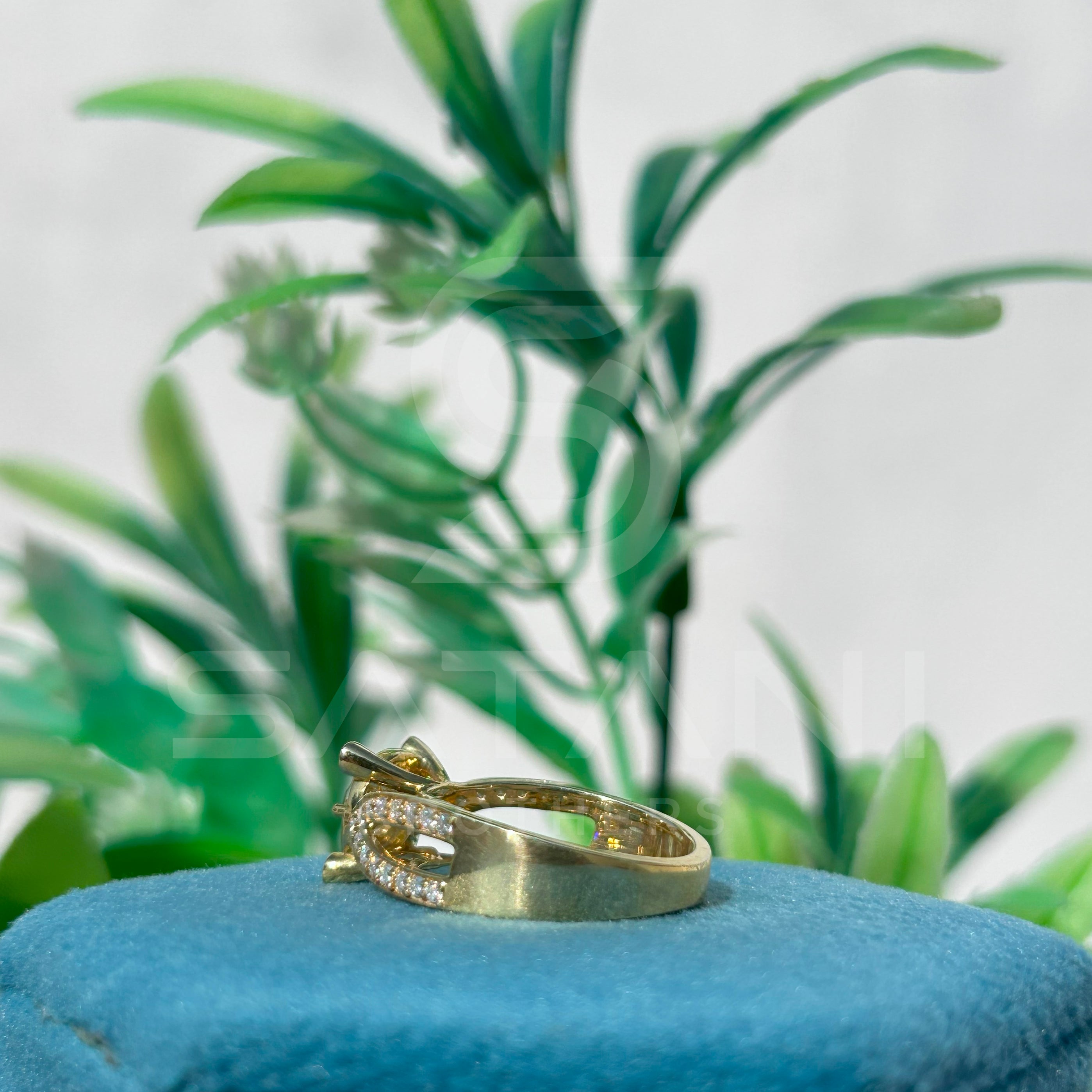 14K Gold Infinity Halo Engagement Ring with Round Brilliant Cut Center Stone & Diamond Accents