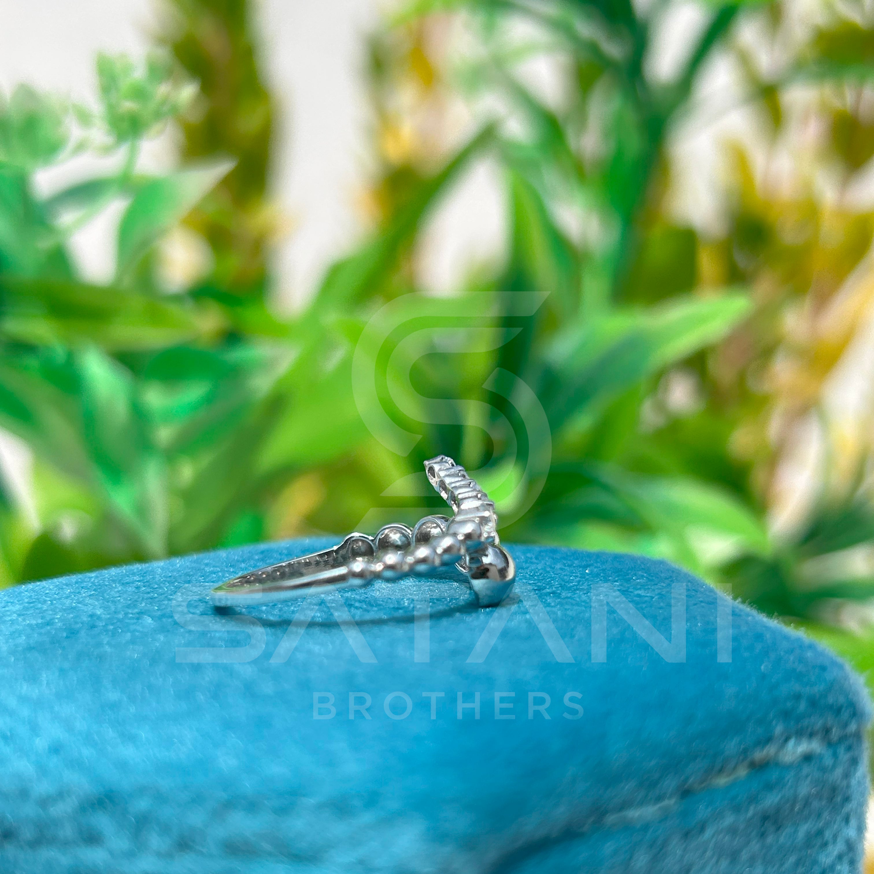 "Silver Orbit Diamond Bead Ring"