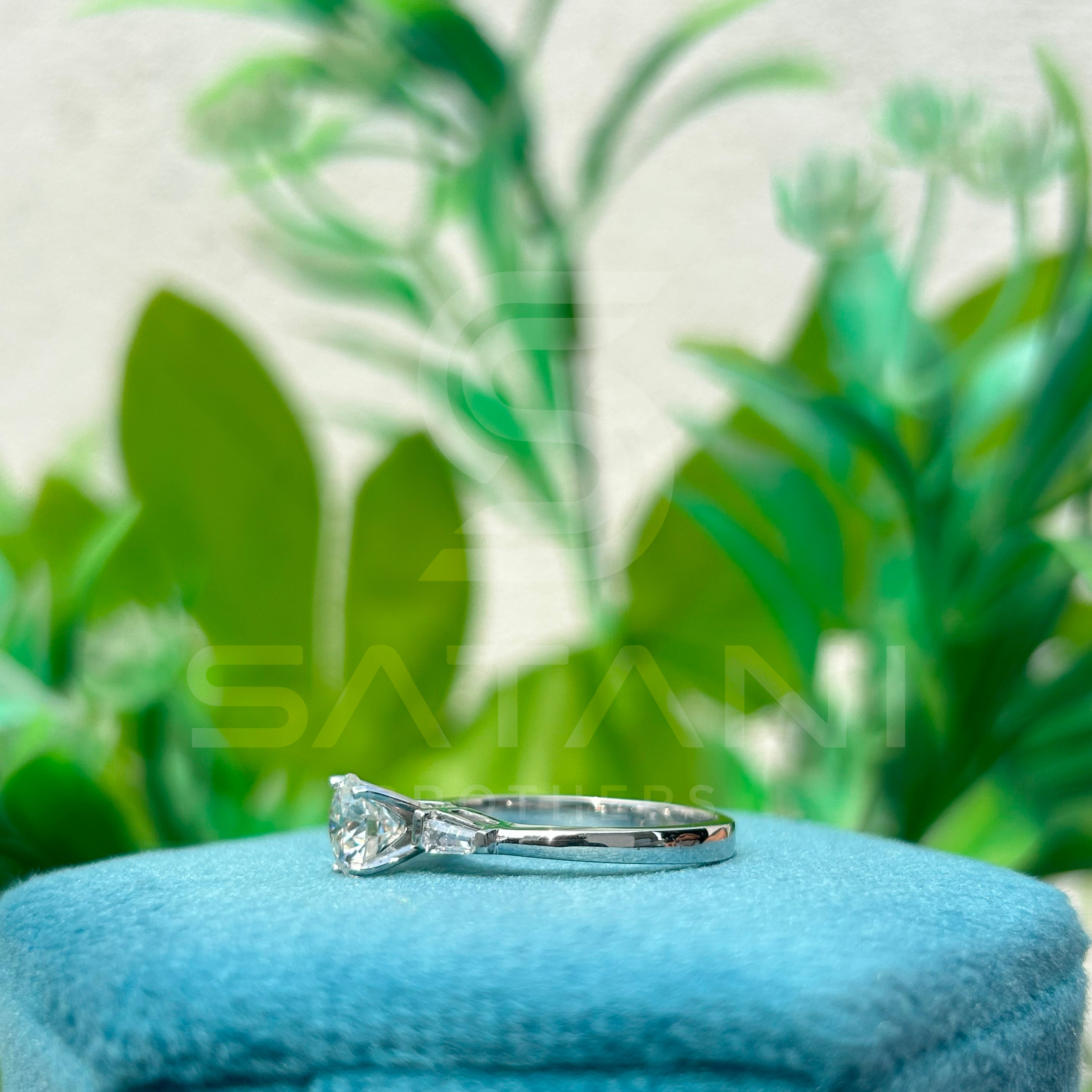 "Round Cut Moissanite Solitaire Engagement Ring with Side Baguettes" π