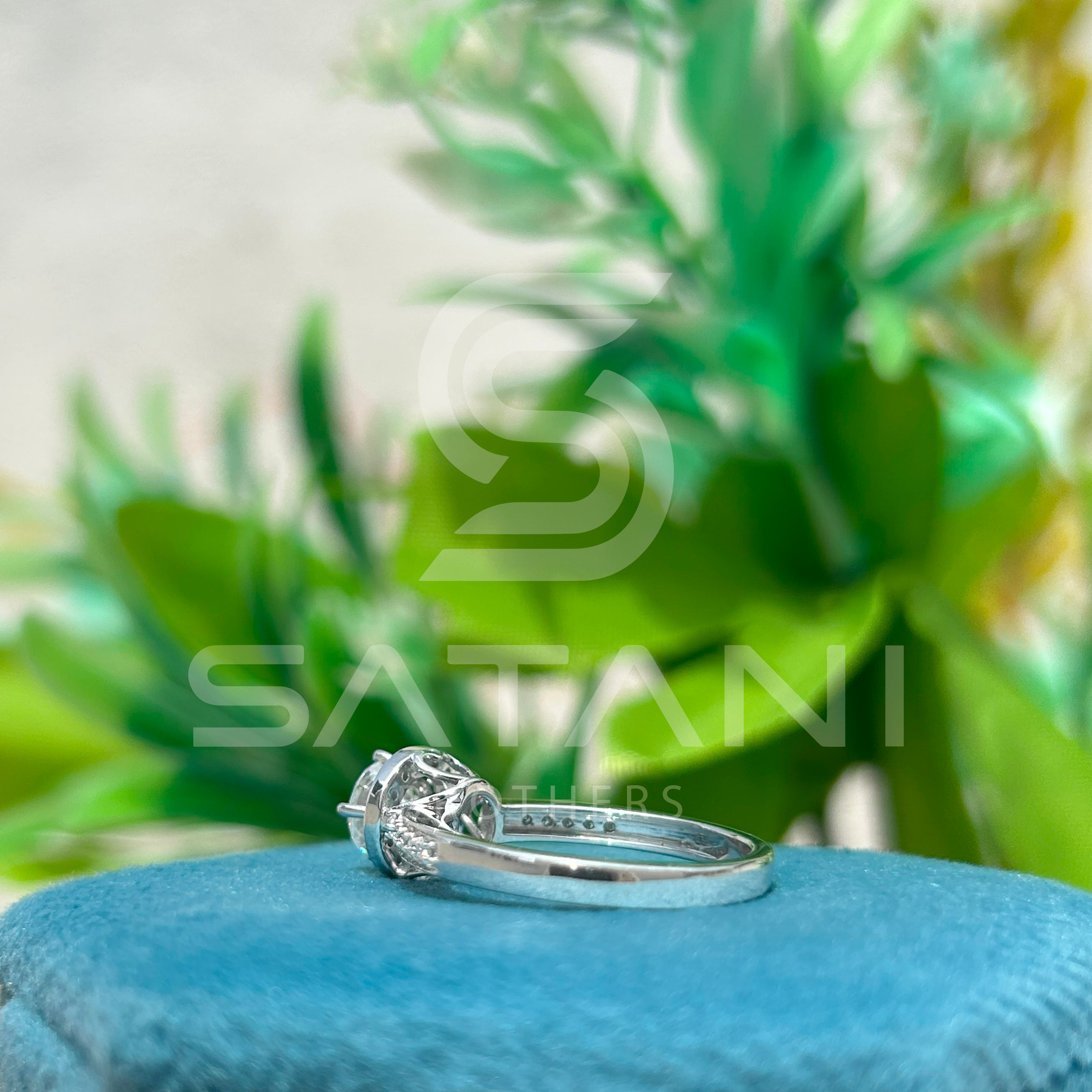 Moissanite Halo Engagement Ring – Round Cut Solitaire with Pave Band, Classic Diamond Alternative Bridal Ring, White Gold