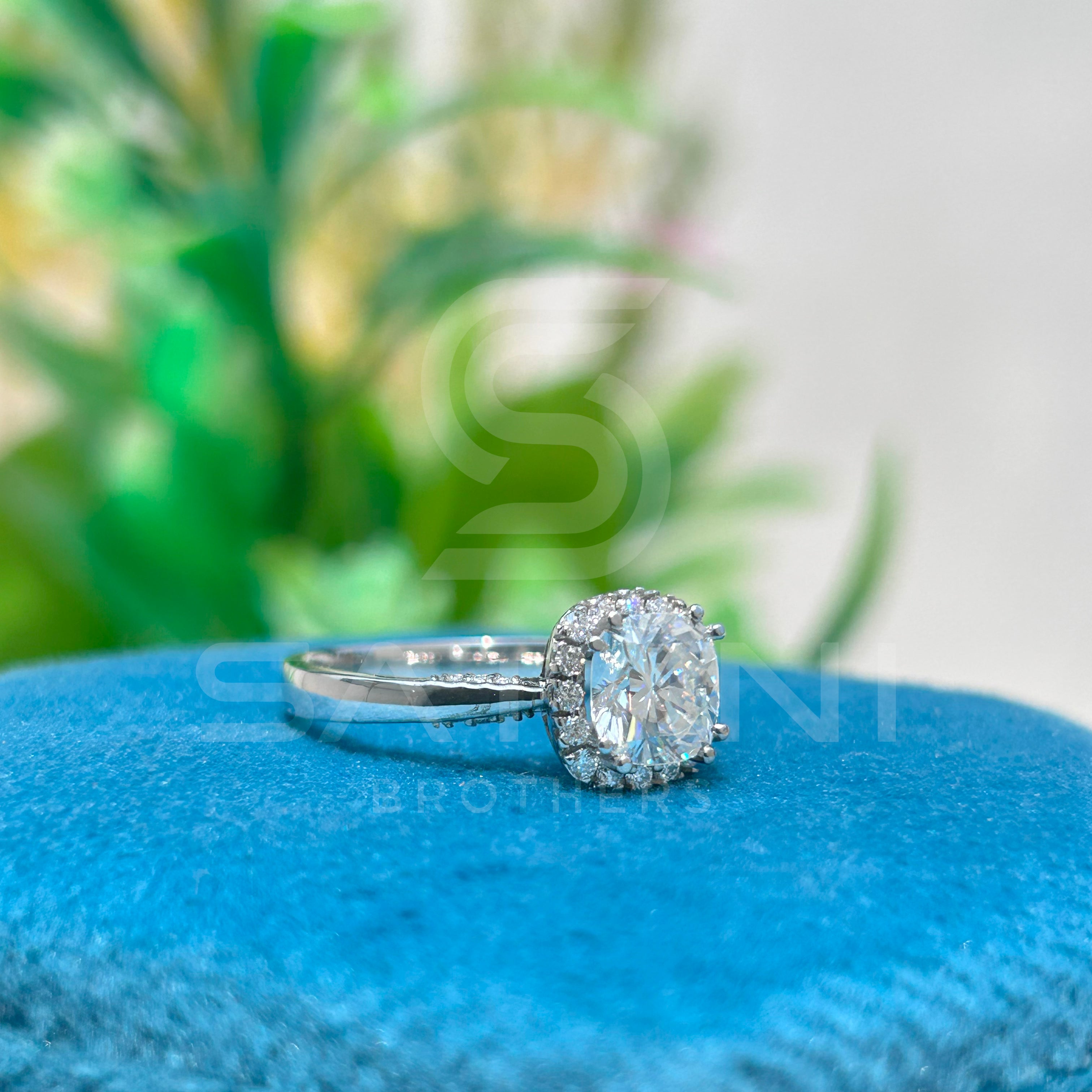 Cushion Cut Halo Diamond Engagement Ring in White Gold