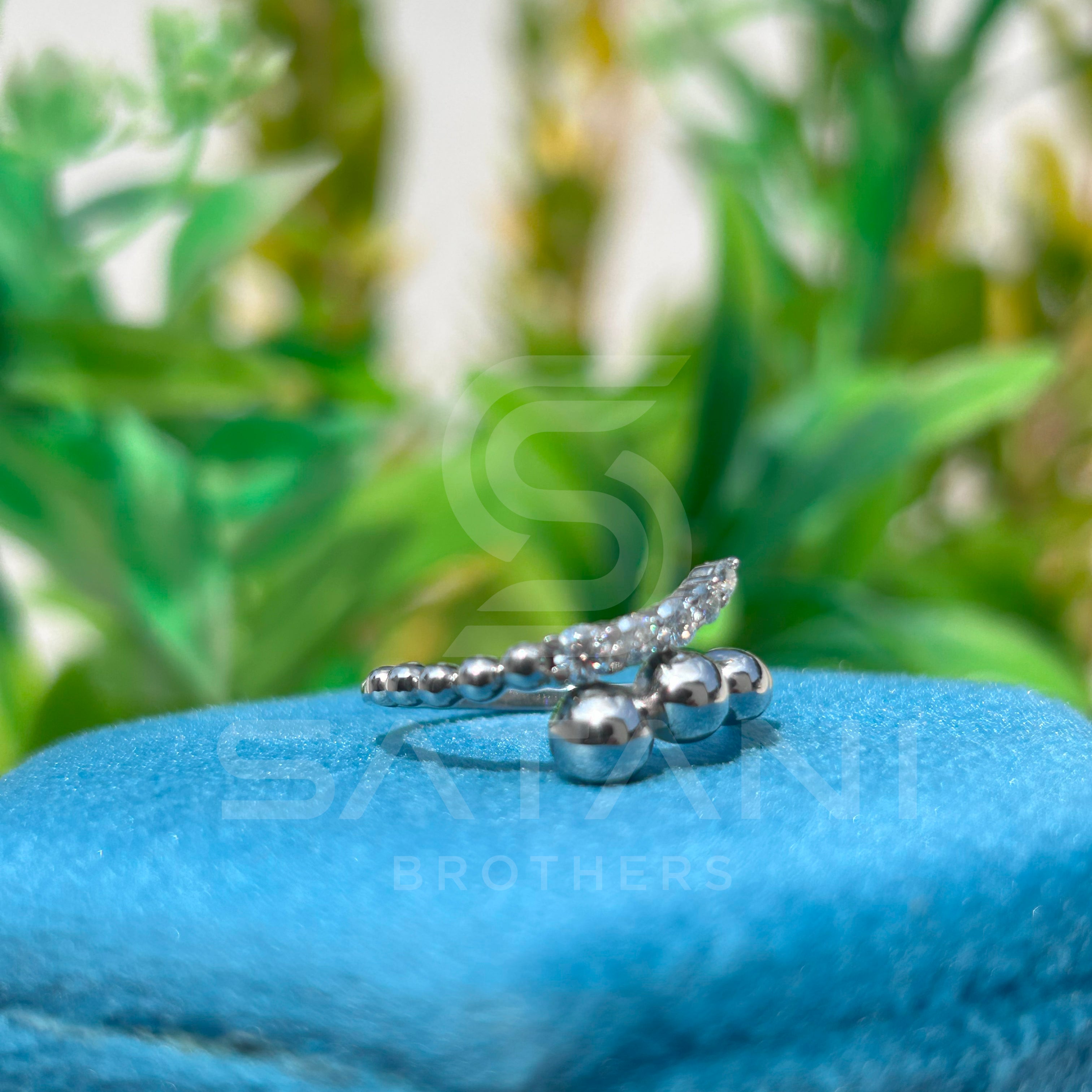 "Silver Orbit Diamond Bead Ring"