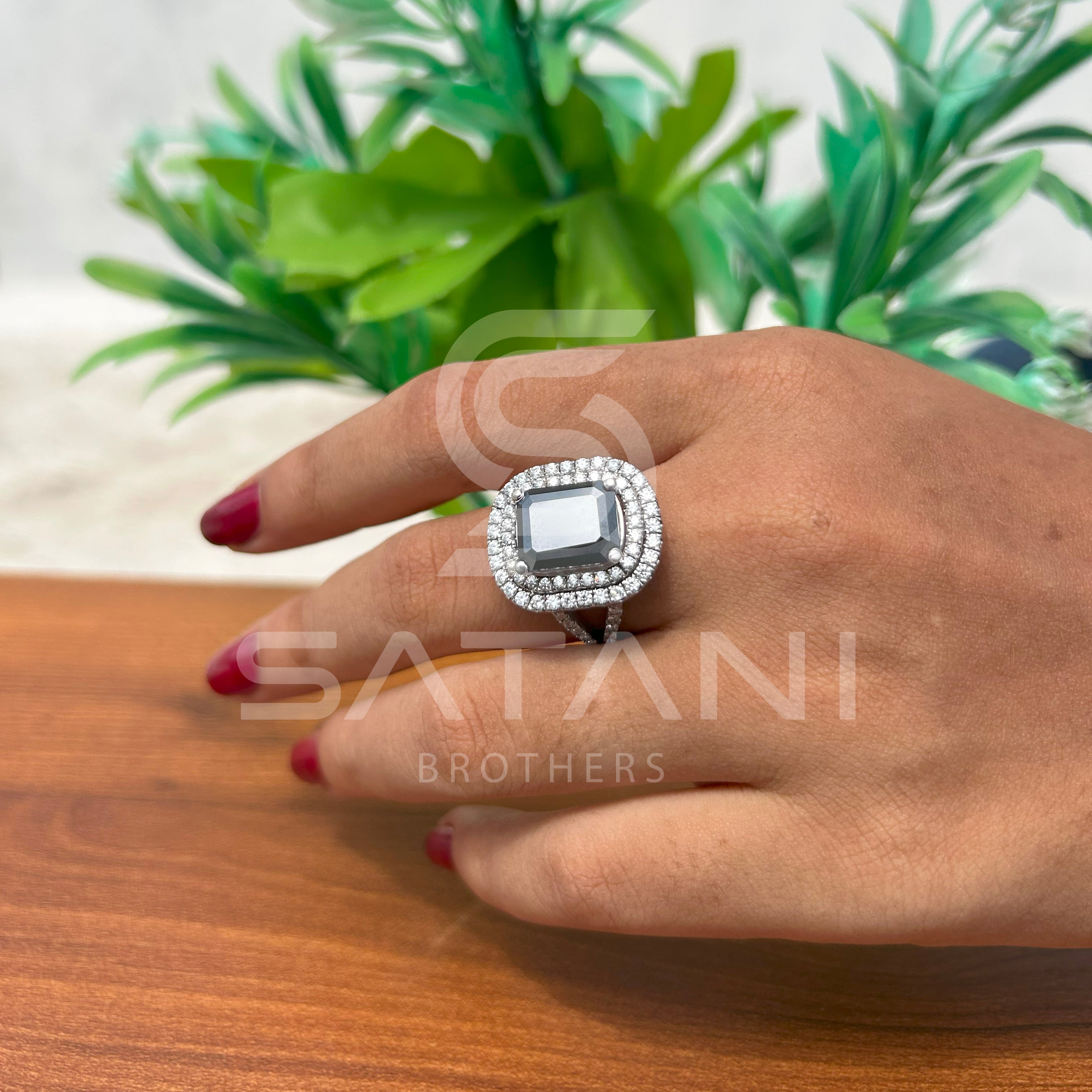 Elegant Black Onyx & Diamond Halo Ring  Timeless Black Gemstone Ring with Double Diamond Halo  Luxury Emerald-Cut Black Onyx Ring  Bold & Beautiful Black Stone Statement Ring  Vintage-Inspired Black Onyx and Diamond Ring