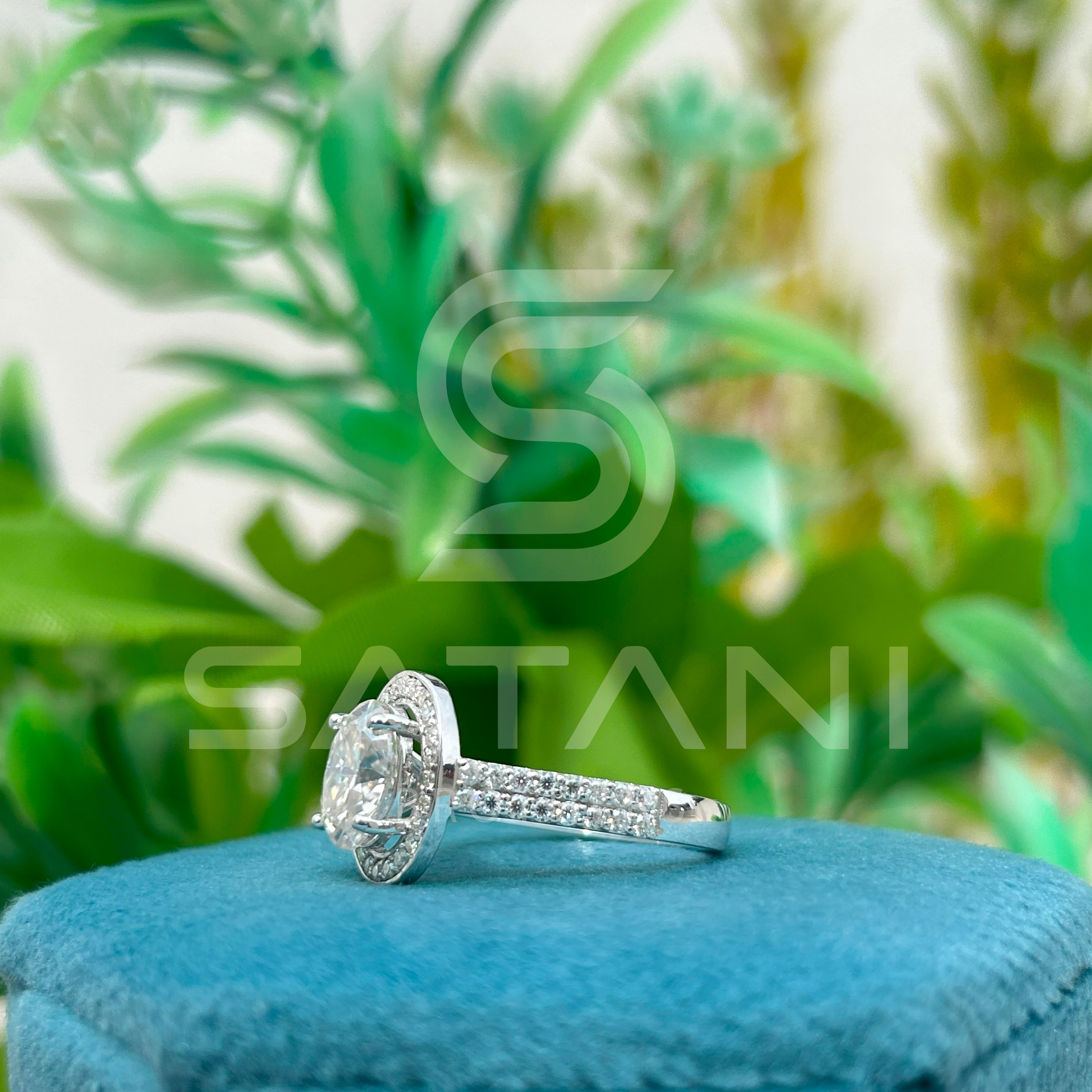 "Oval Cut Halo Diamond Engagement Ring – Double Pave Band White Gold Oval Halo Ring"