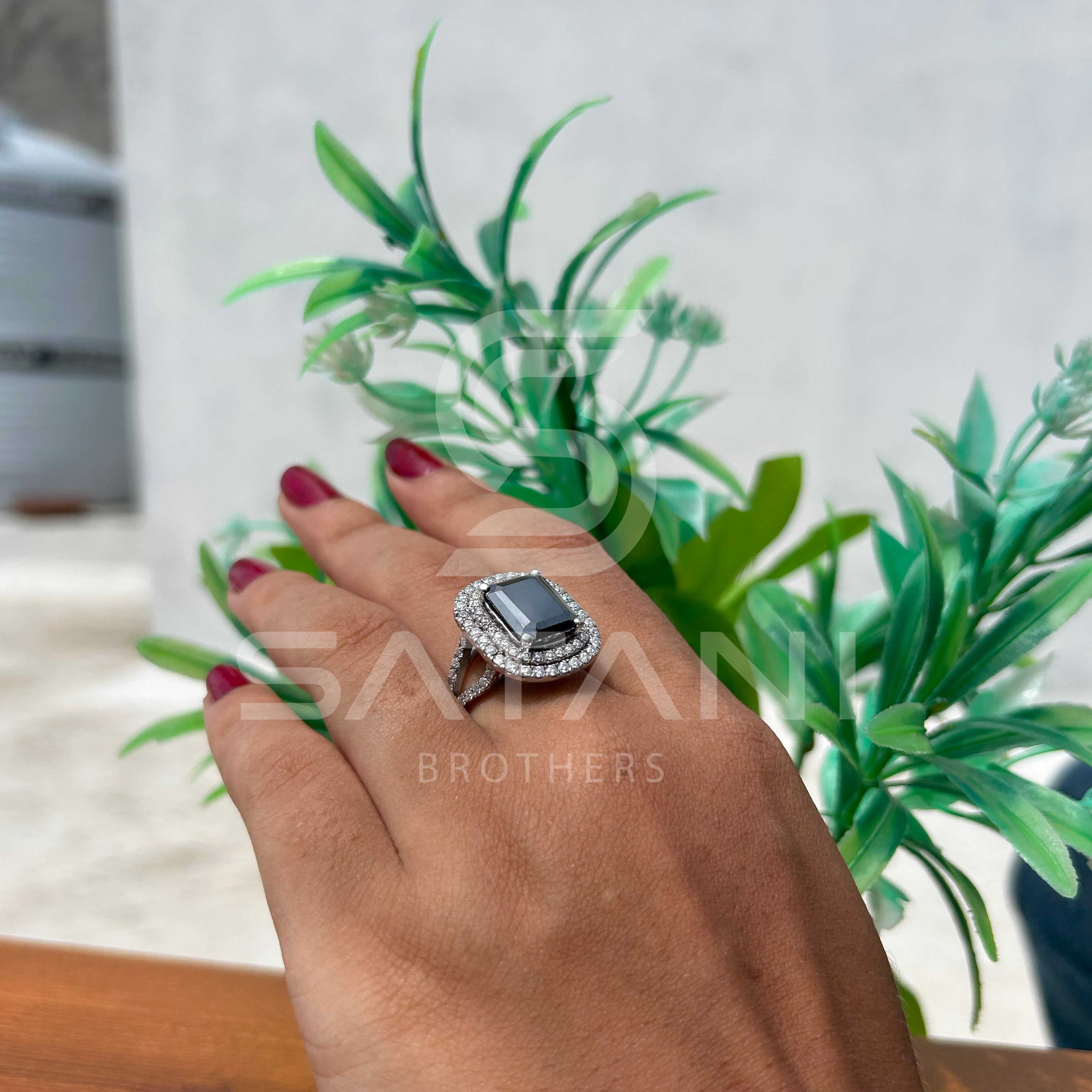 Elegant Black Onyx & Diamond Halo Ring  Timeless Black Gemstone Ring with Double Diamond Halo  Luxury Emerald-Cut Black Onyx Ring  Bold & Beautiful Black Stone Statement Ring  Vintage-Inspired Black Onyx and Diamond Ring