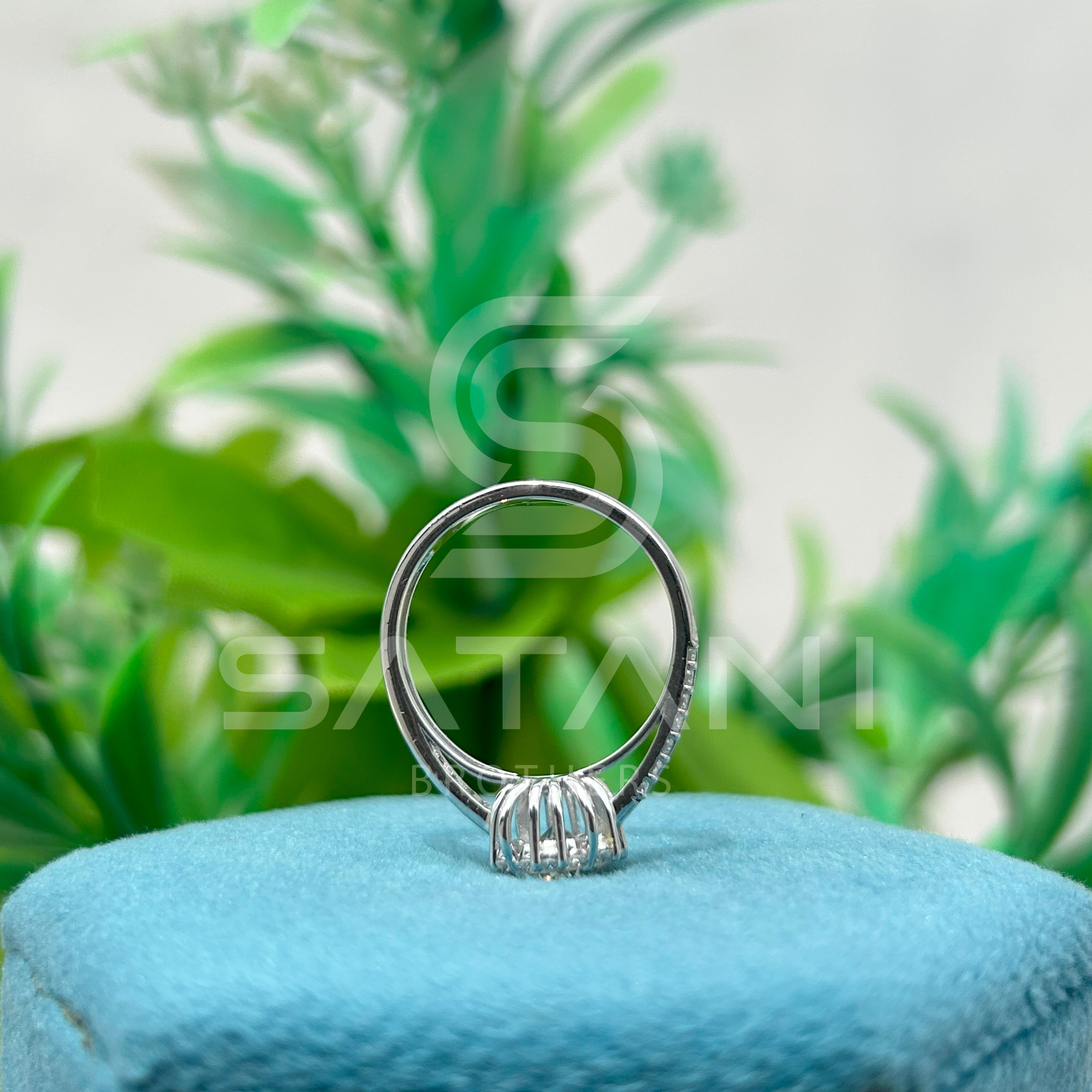 "Moissanite Halo Engagement Ring – Round Cut Solitaire with Dainty Pave Band, Classic Diamond Alternative Bridal Ring, White Gold/Platinum"