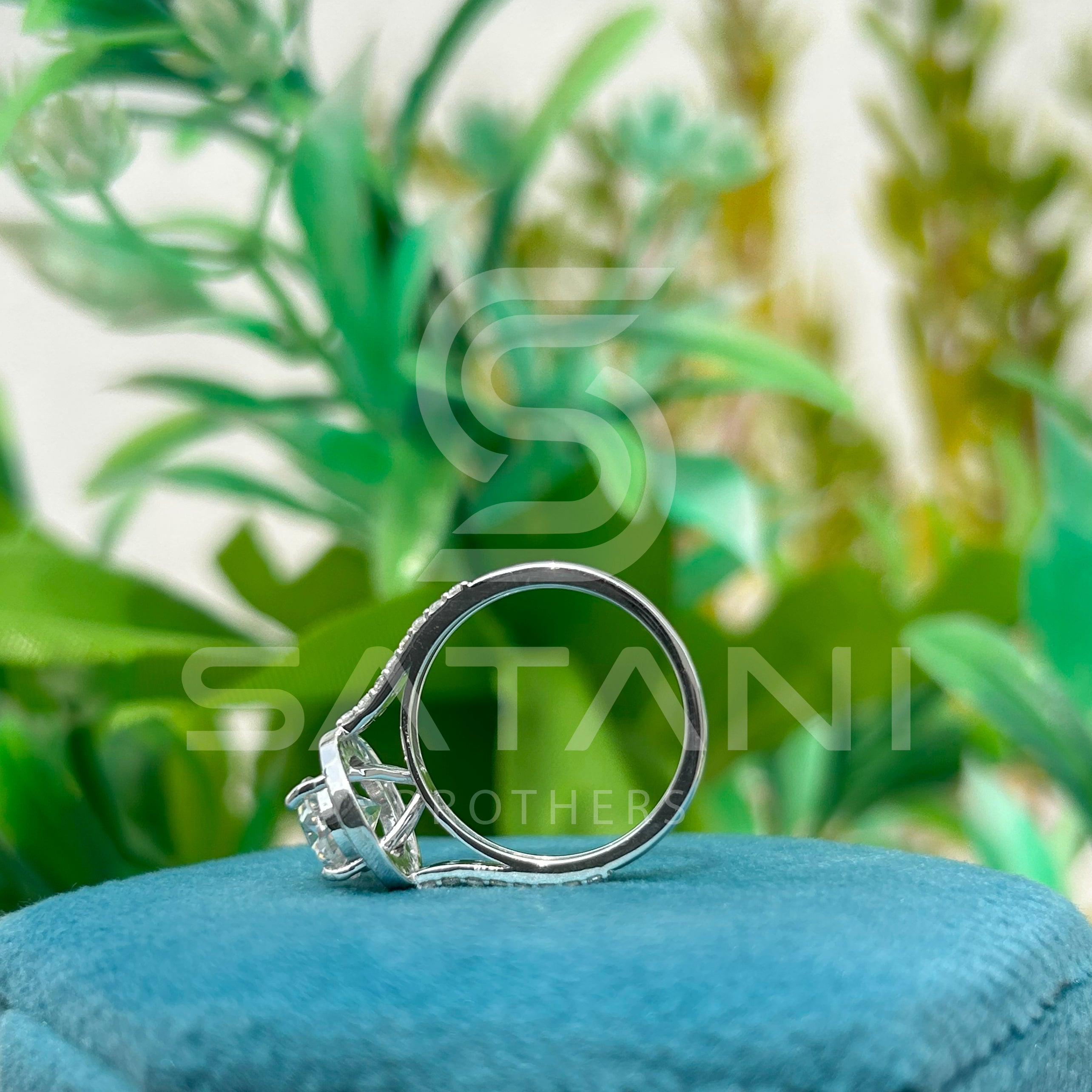 "Oval Cut Halo Diamond Engagement Ring – Double Pave Band White Gold Oval Halo Ring"