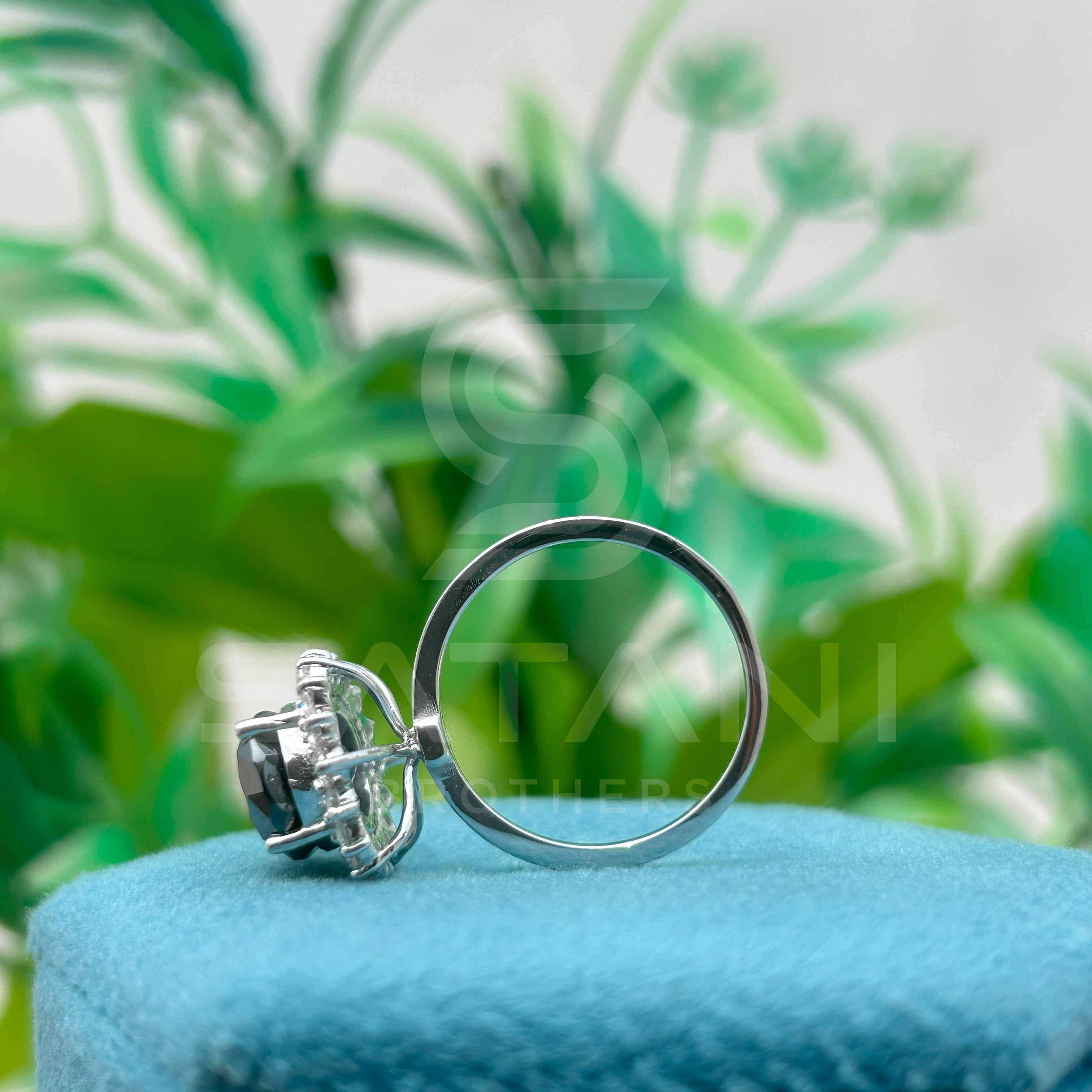 "Oval Black Diamond Halo Ring in White Gold"