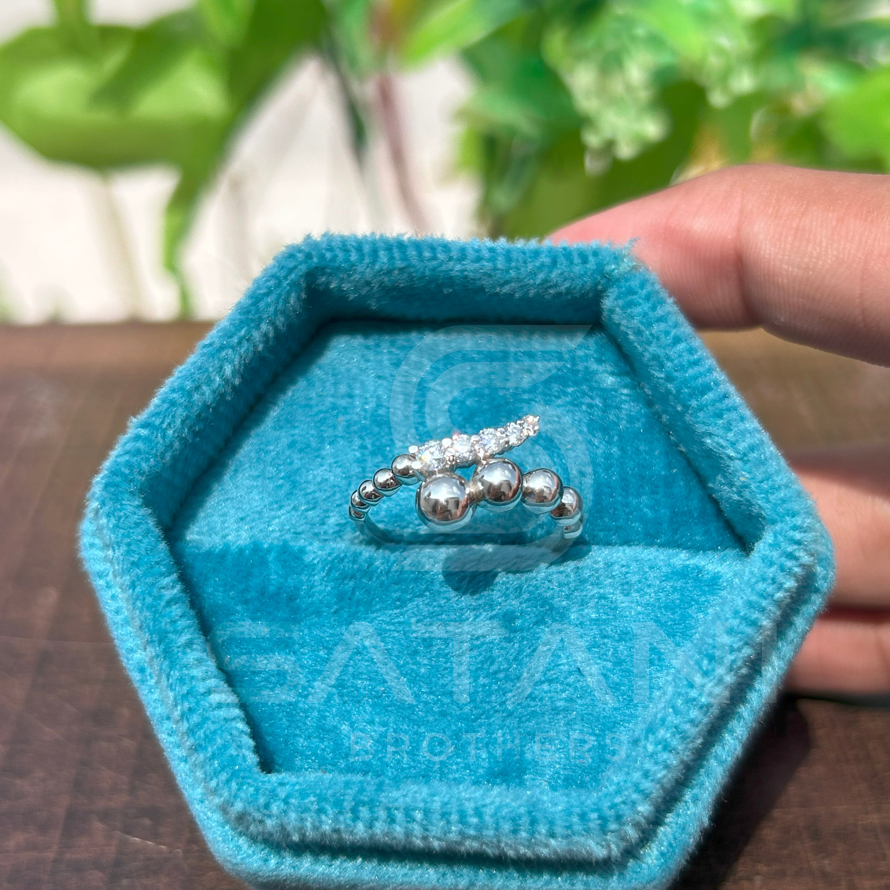 "Silver Orbit Diamond Bead Ring"