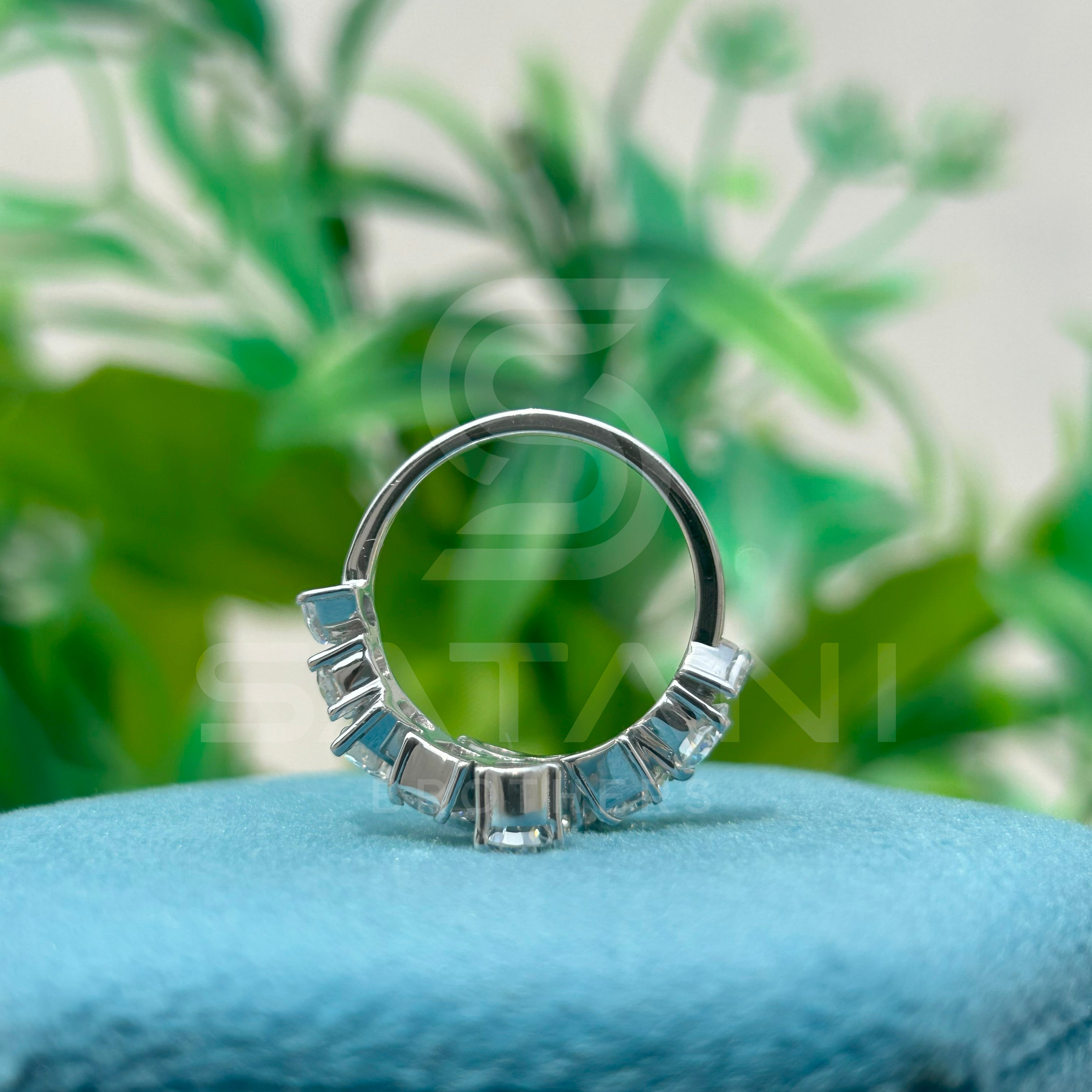 Diamond Band Ring with Emerald, Round, Pear & Marquise Cut Stones | 925 Silver Multi-Shape Diamond Ring | Elegant Anniversary or Wedding Band