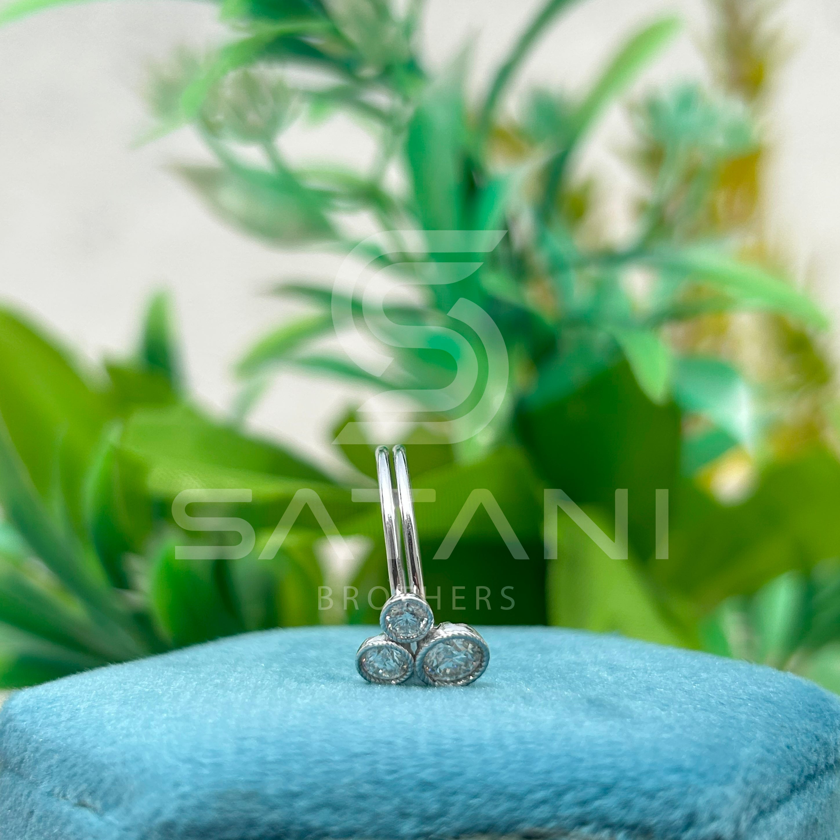 Three Stone Diamond Bezel Ring, 10K White Gold Engagement Ring, Modern Solitaire Bridal Jewelry