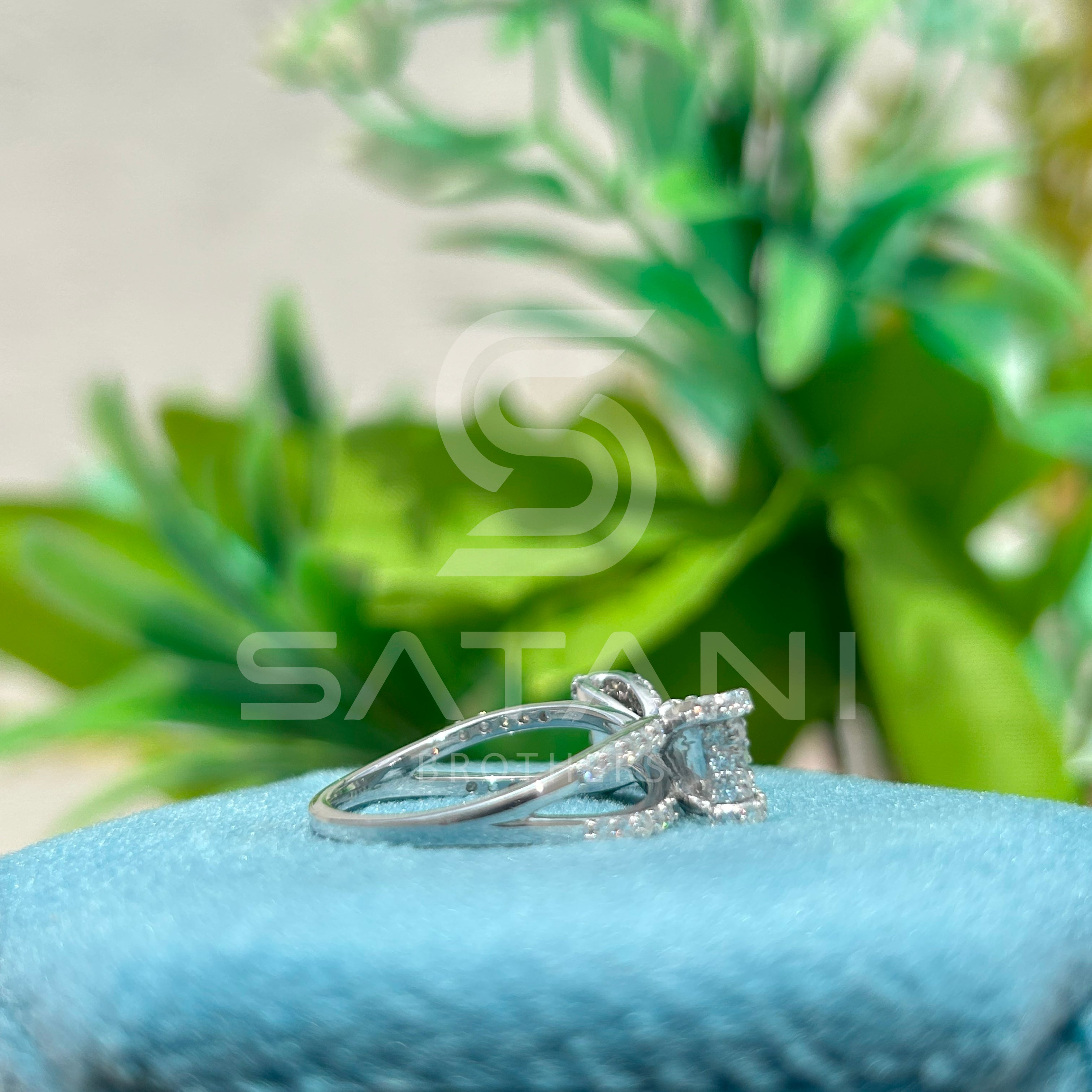 Moissanite Bow Engagement Ring – Round Cut Solitaire with Pave Diamond Accents, Unique Ribbon Design Bridal Ring, White Gold/Platinum"