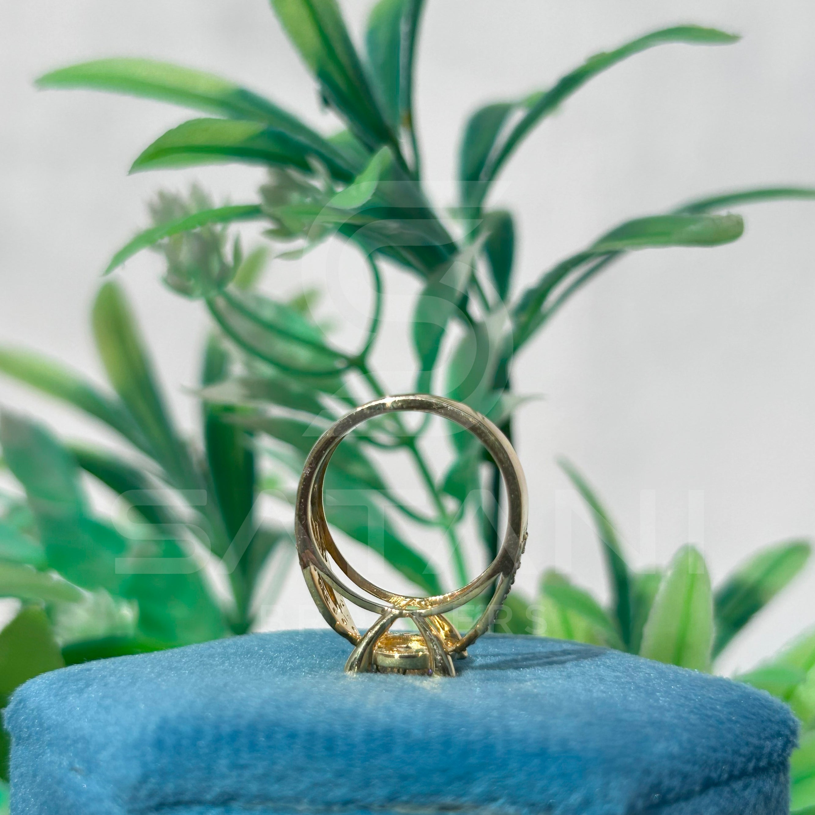 14K Gold Infinity Halo Engagement Ring with Round Brilliant Cut Center Stone & Diamond Accents