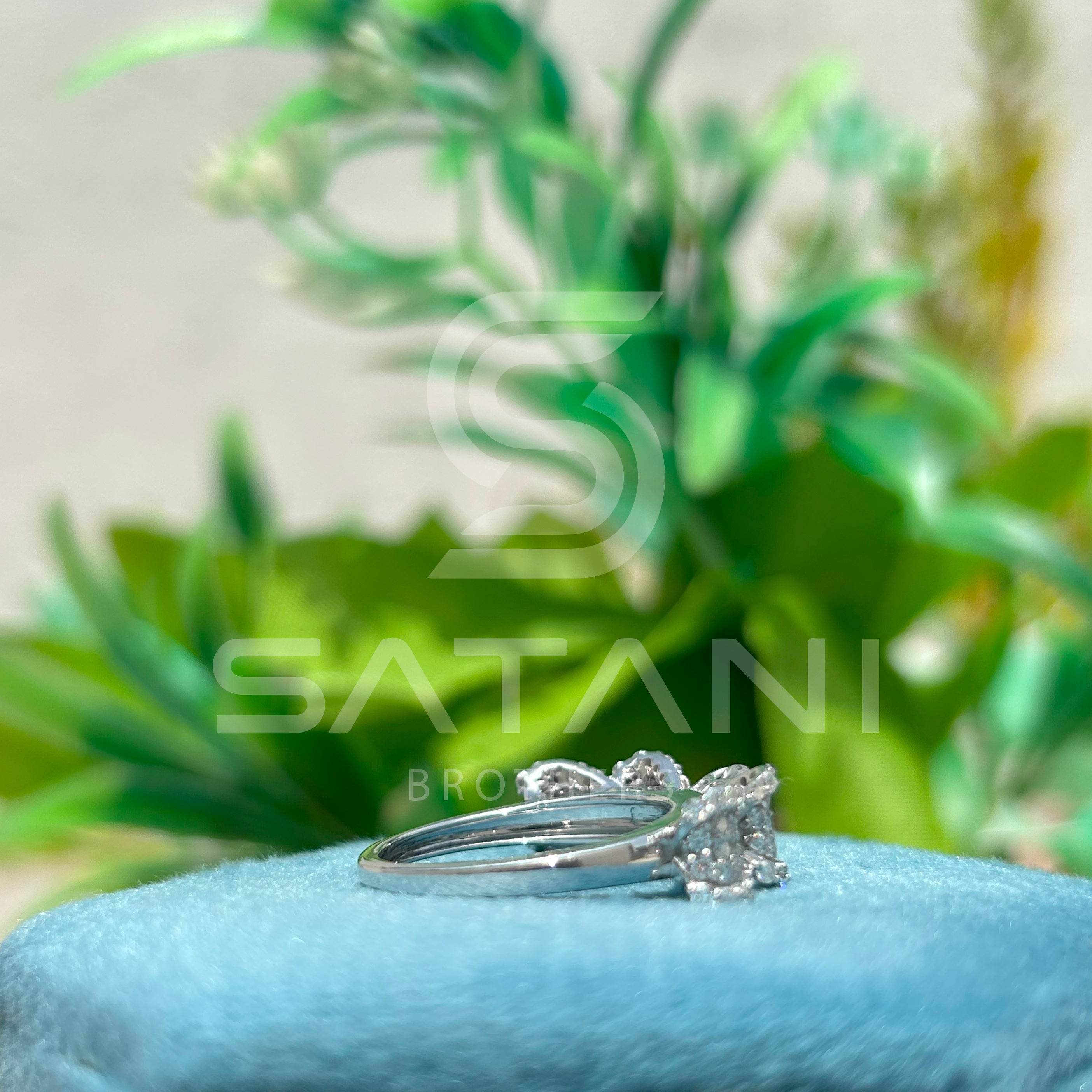 14K White Gold Bow Design Engagement Ring with Round Brilliant Cut Diamond & Pave Accents