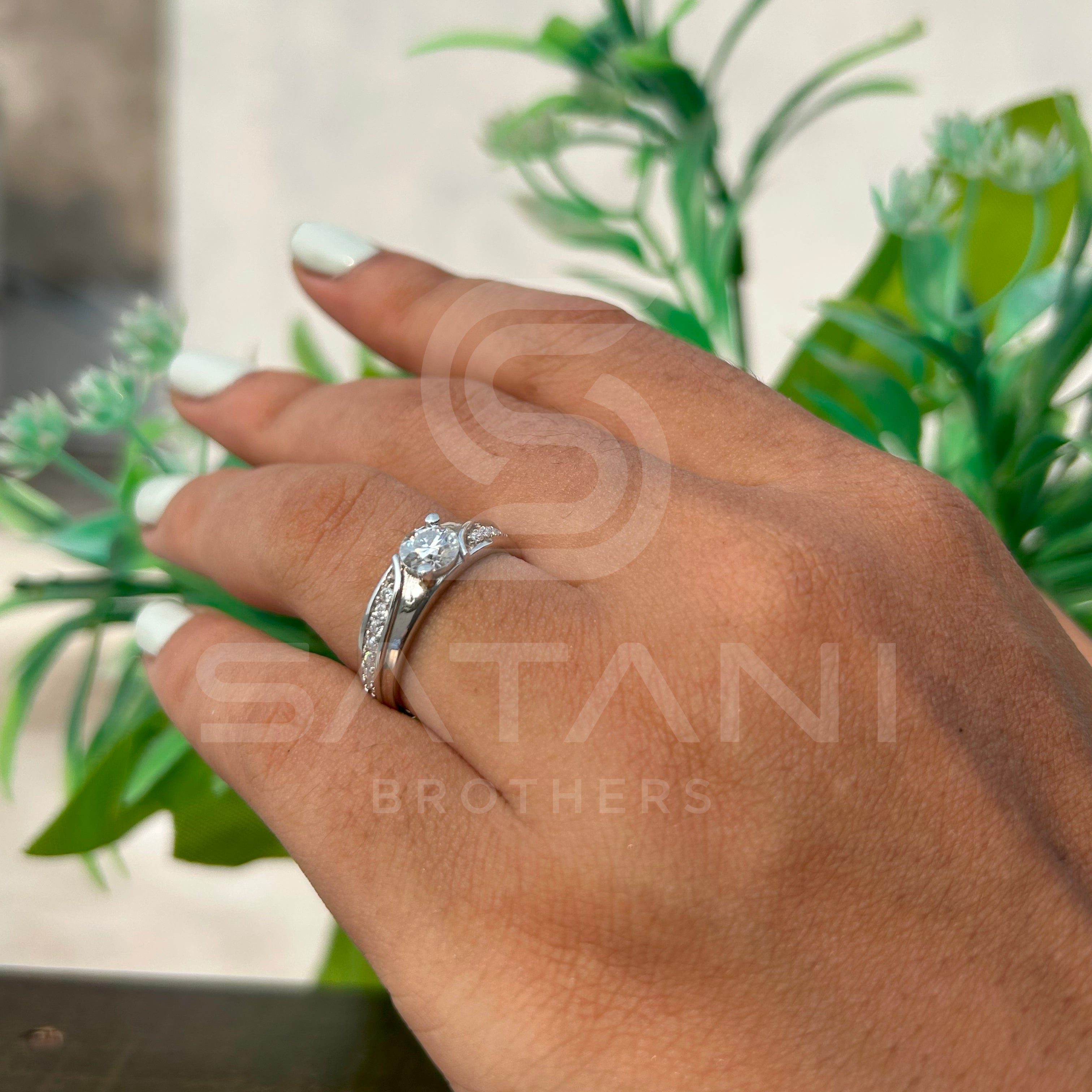 moissanite Diamond Twist Engagement Ring | Round Cut Solitaire with Side Stones | Unique Bypass Design Ring | Dainty Promise Ring | 925 Silver