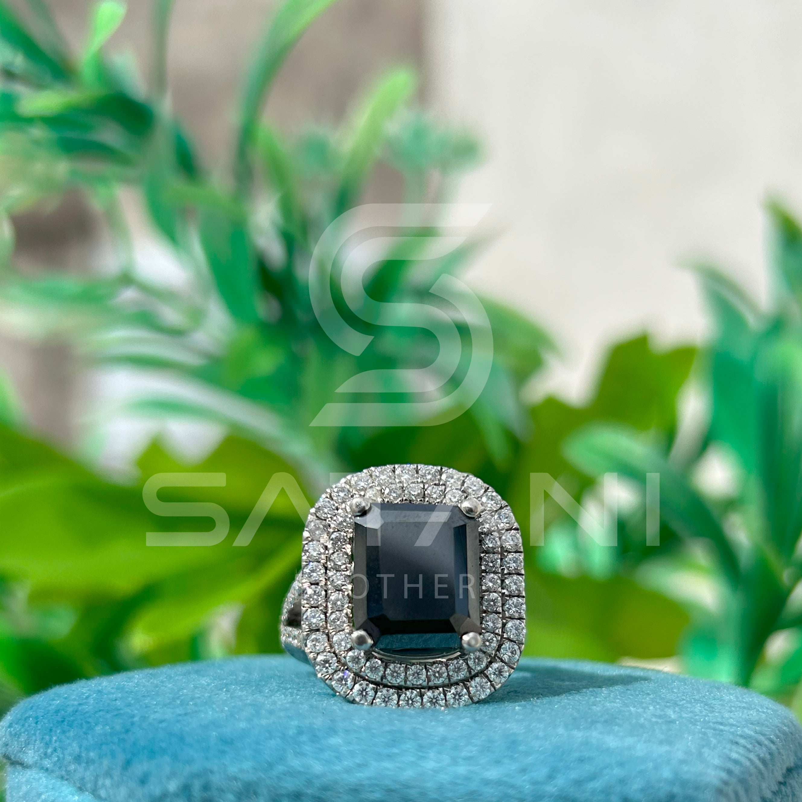 Elegant Black Onyx & Diamond Halo Ring  Timeless Black Gemstone Ring with Double Diamond Halo  Luxury Emerald-Cut Black Onyx Ring  Bold & Beautiful Black Stone Statement Ring  Vintage-Inspired Black Onyx and Diamond Ring